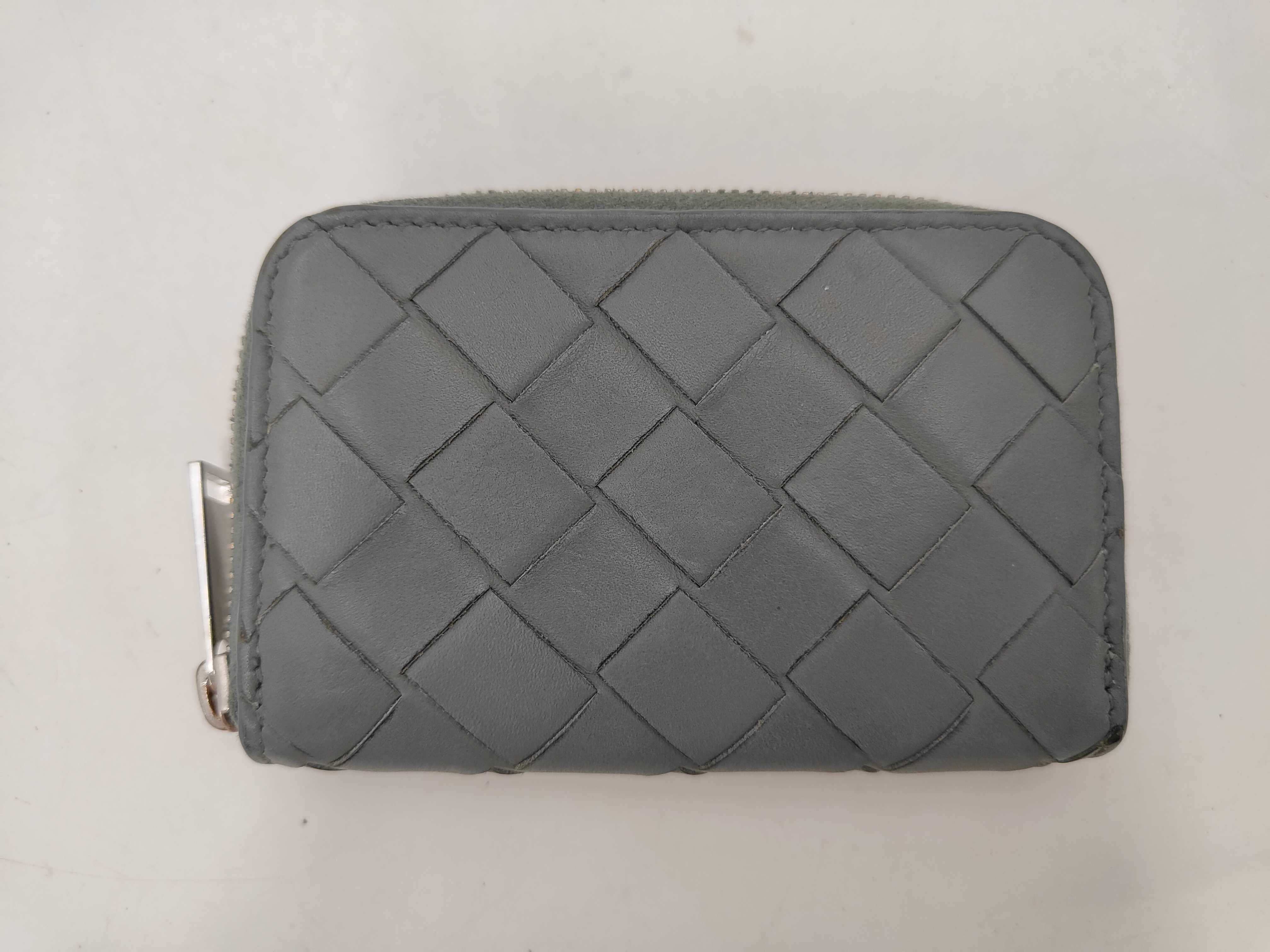 Intrecciato Coin Case Leather Gray Wallet