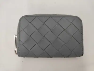 Intrecciato Coin Case Leather Gray Wallet