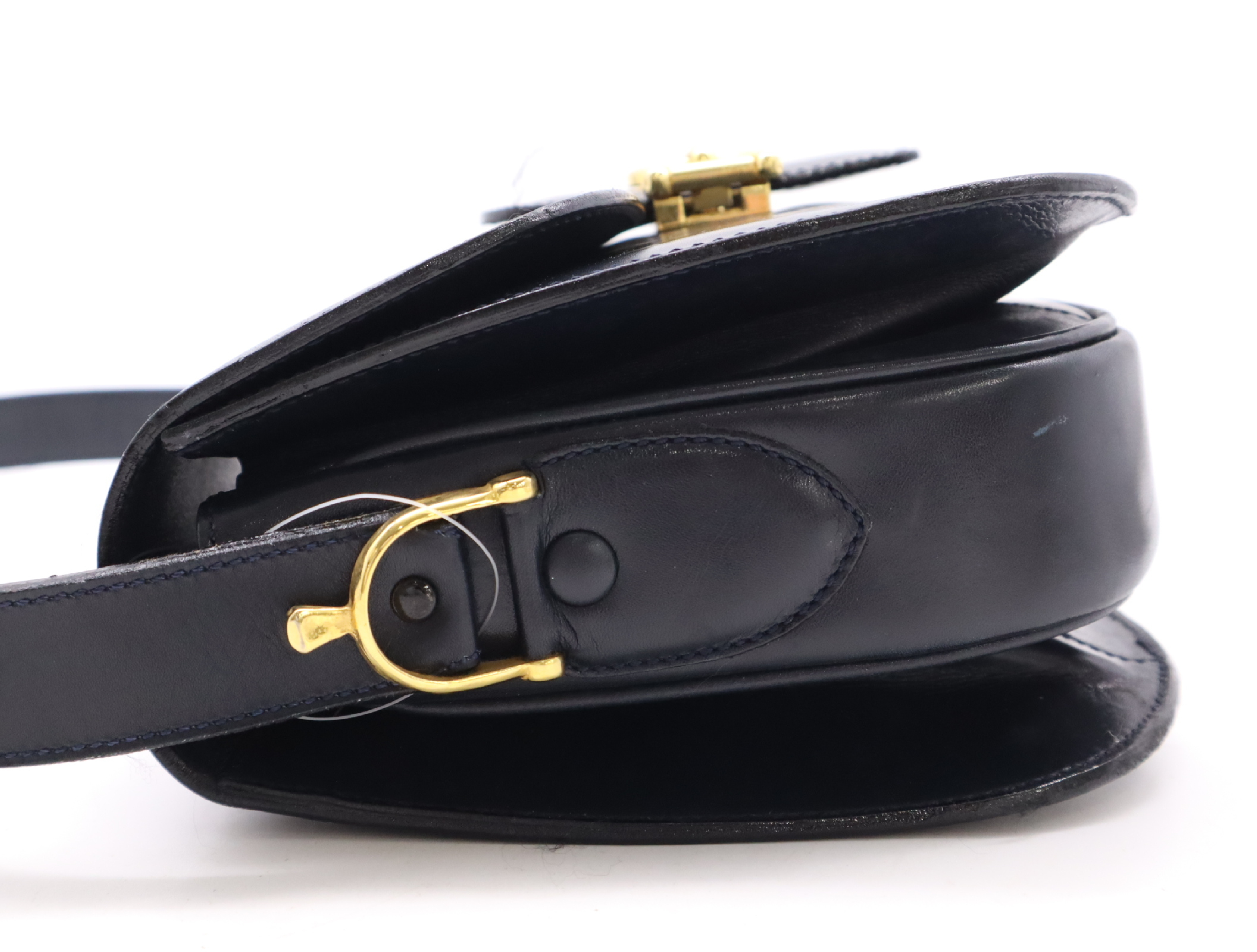 Leather Horsebit Shoulder Bag Black GD Metal Fittings Shoulder Bag — view 3