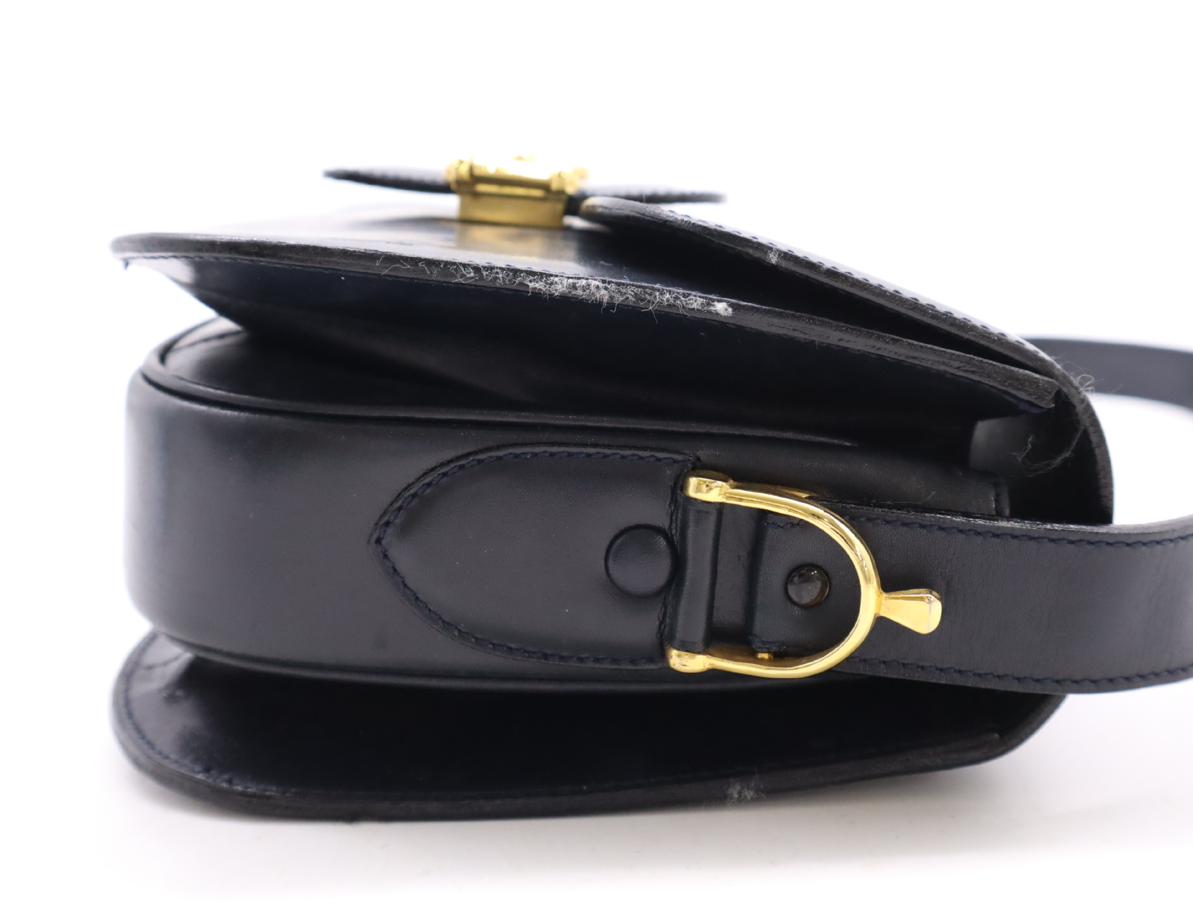 Leather Horsebit Shoulder Bag Black GD Metal Fittings Shoulder Bag — view 5