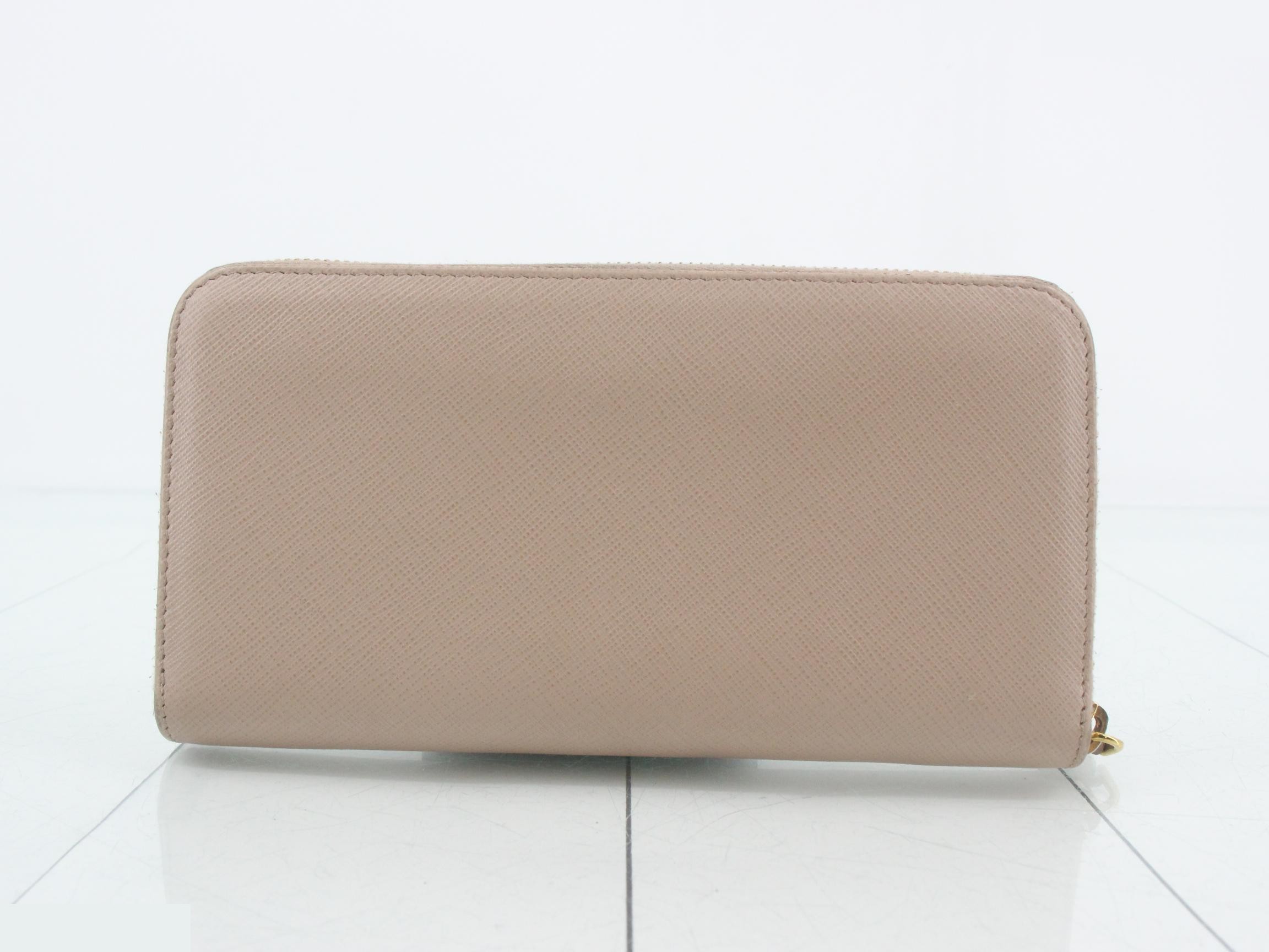 Saffiano Leather Bag/Wallet, Round Zipper, Beige — view 2