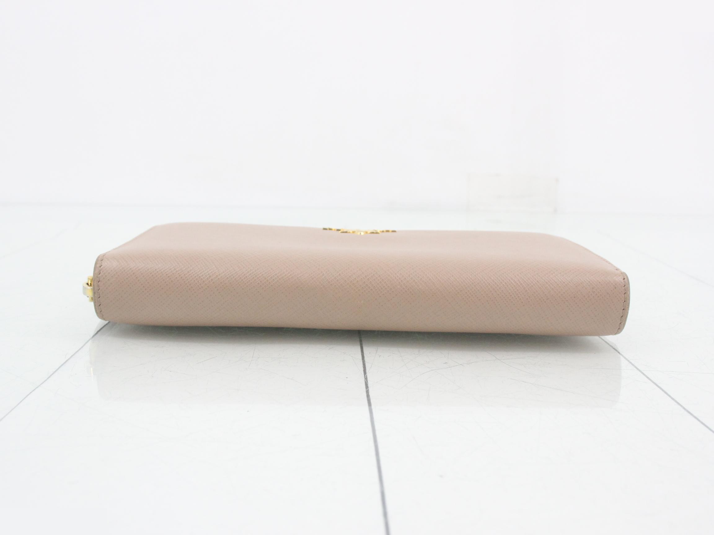 Saffiano Leather Bag/Wallet, Round Zipper, Beige — view 3
