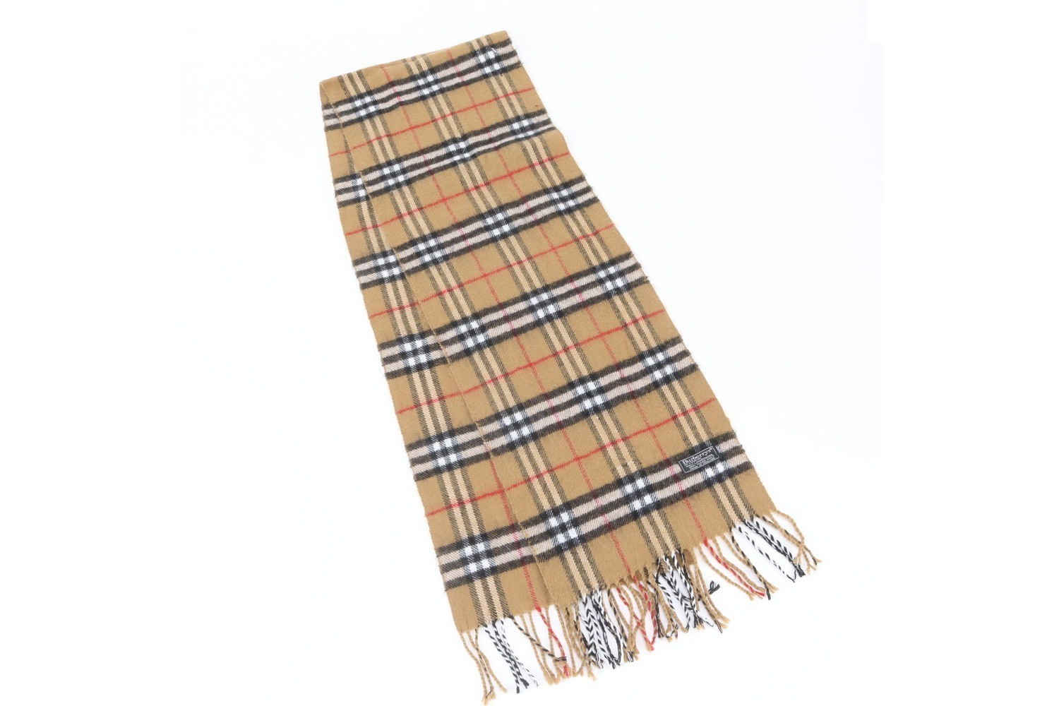 Nova Check scarf with tags attached.