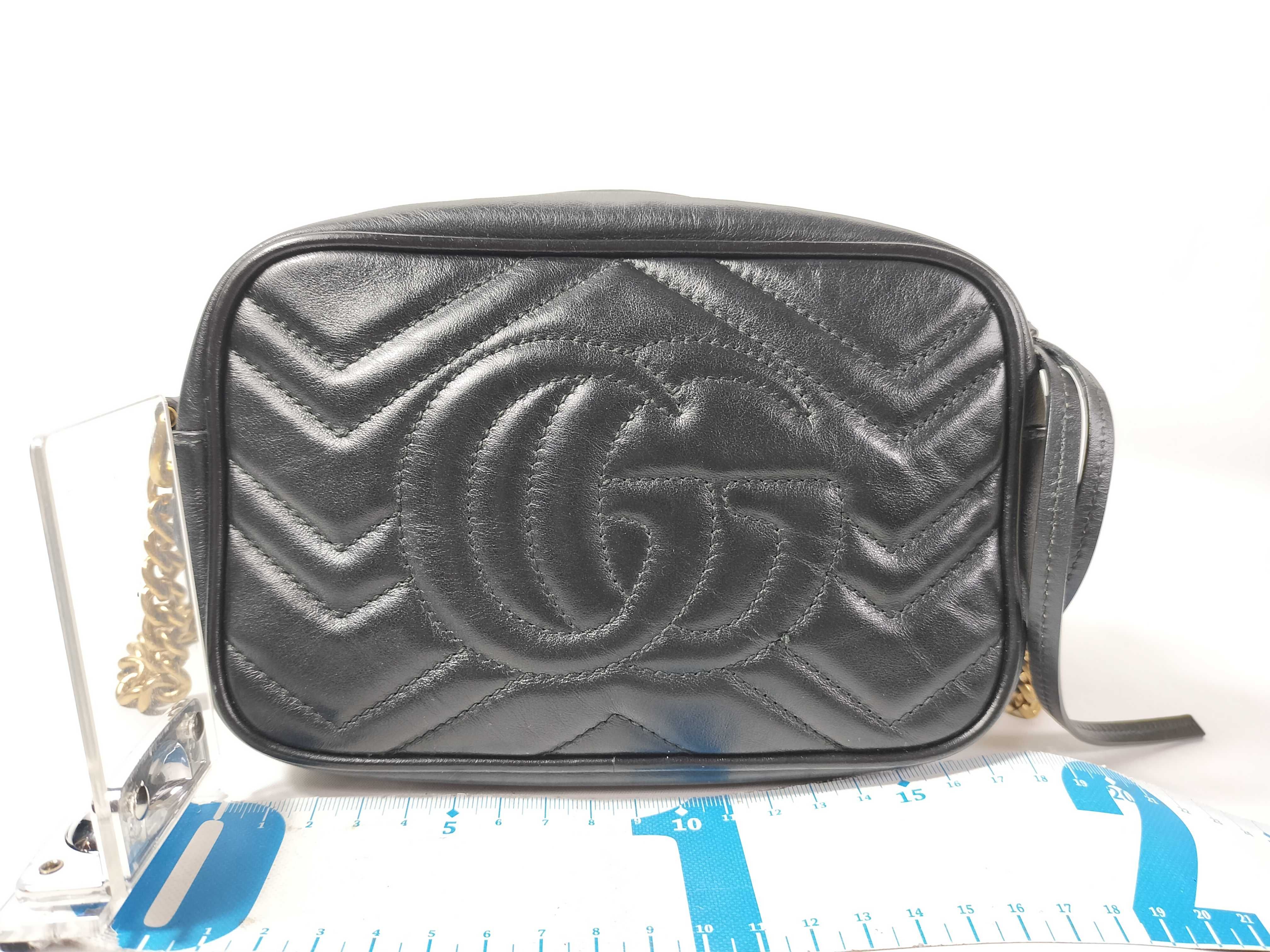 GG Marmont 448065 Leather Chain Shoulder Bag, Black — view 2