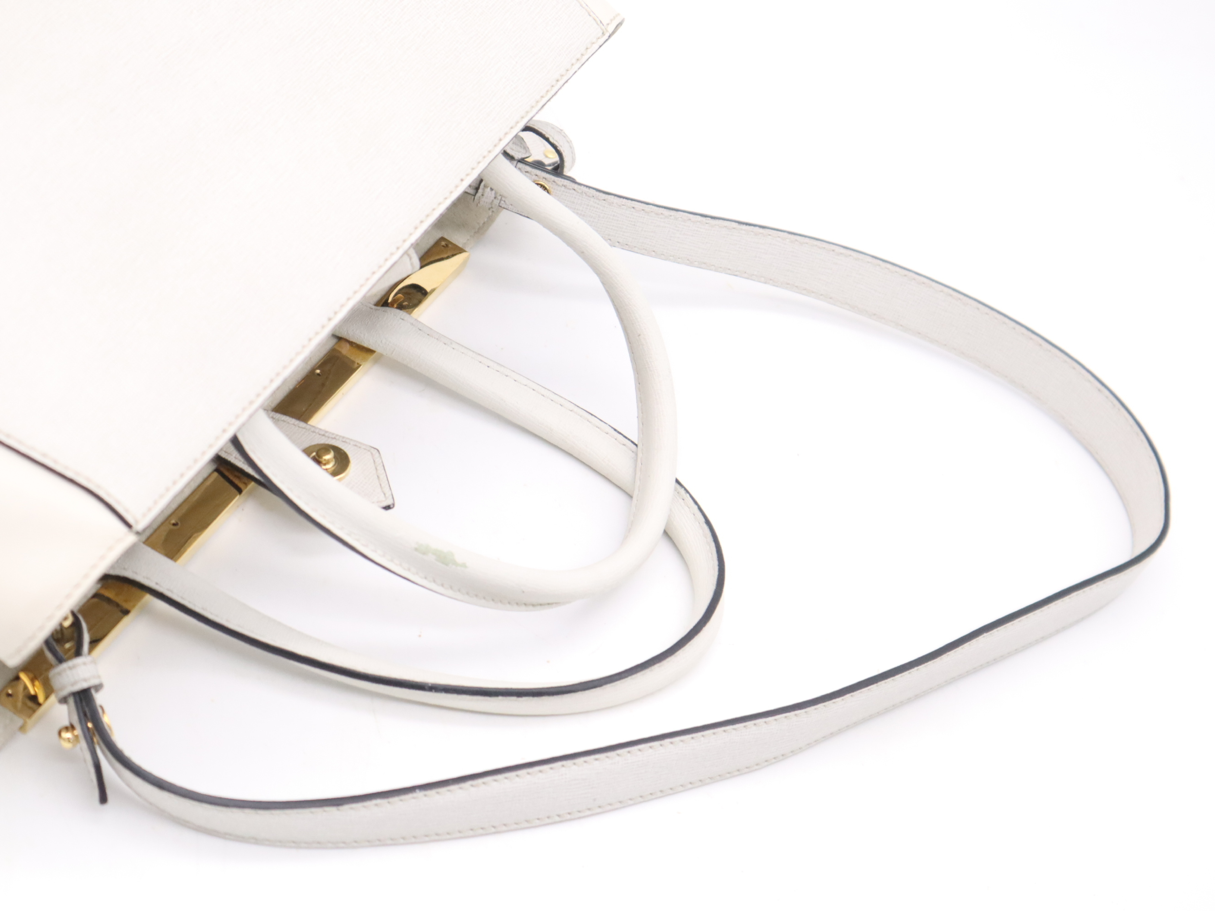 8BH250-D7E Leather Shopping Toujours Handbag with Shoulder Strap and Keychain - White Handbag — view 6