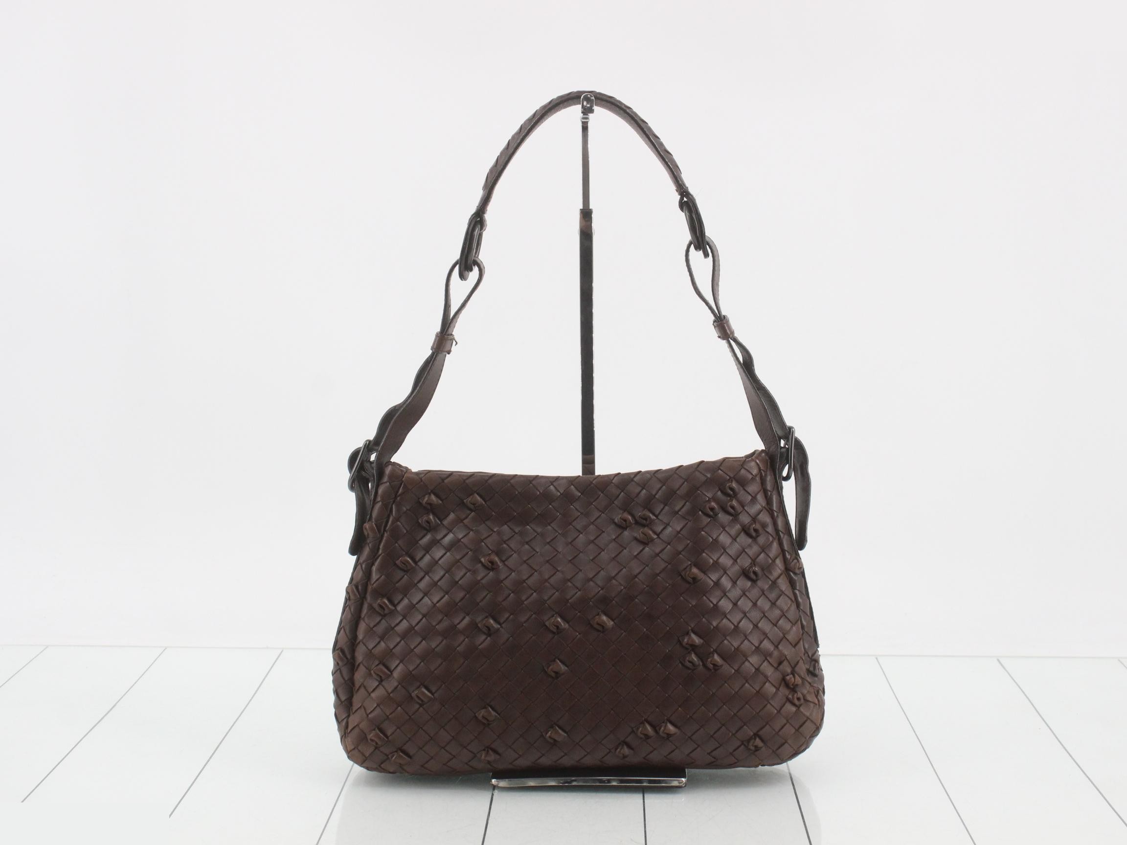 Intrecciato Shoulder Bag, Brown — view 2