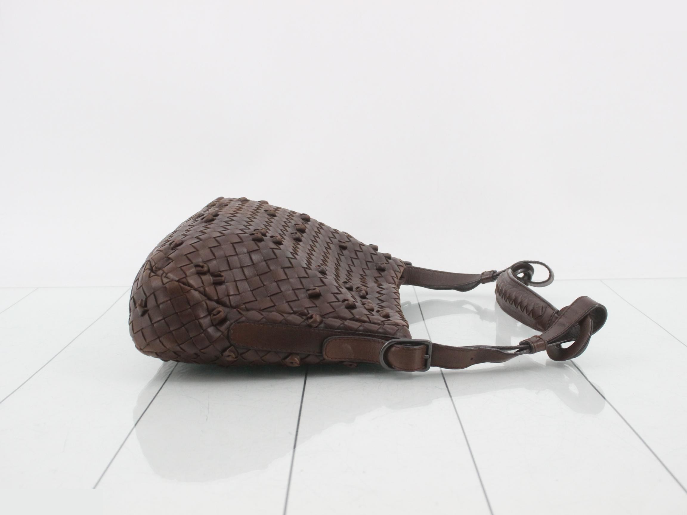Intrecciato Shoulder Bag, Brown — view 3