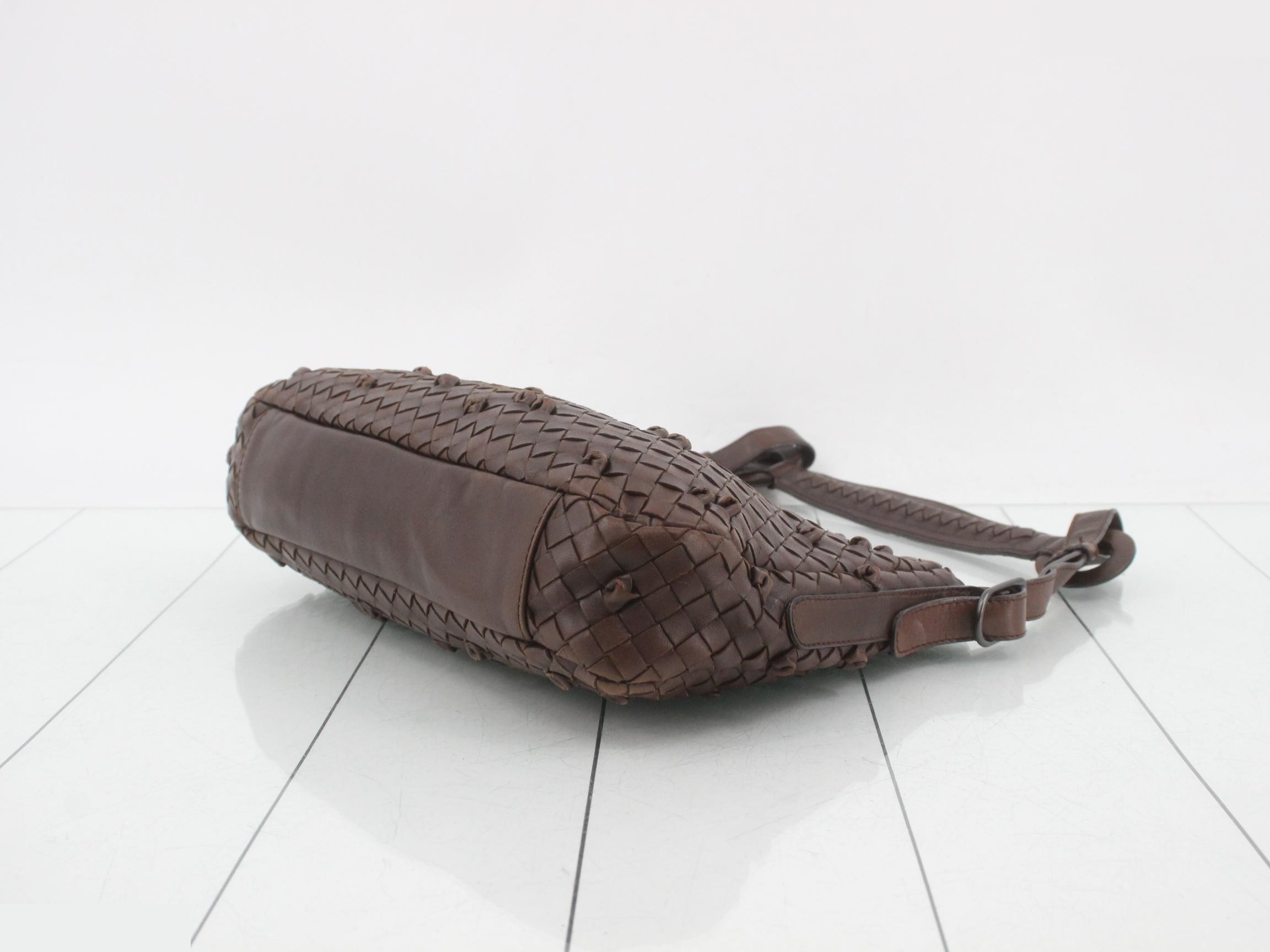 Intrecciato Shoulder Bag, Brown — view 6