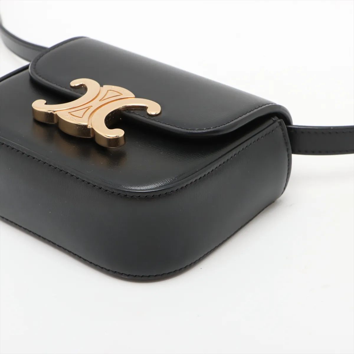 Triomphe Mini Claude Leather Shoulder Bag Black — view 3