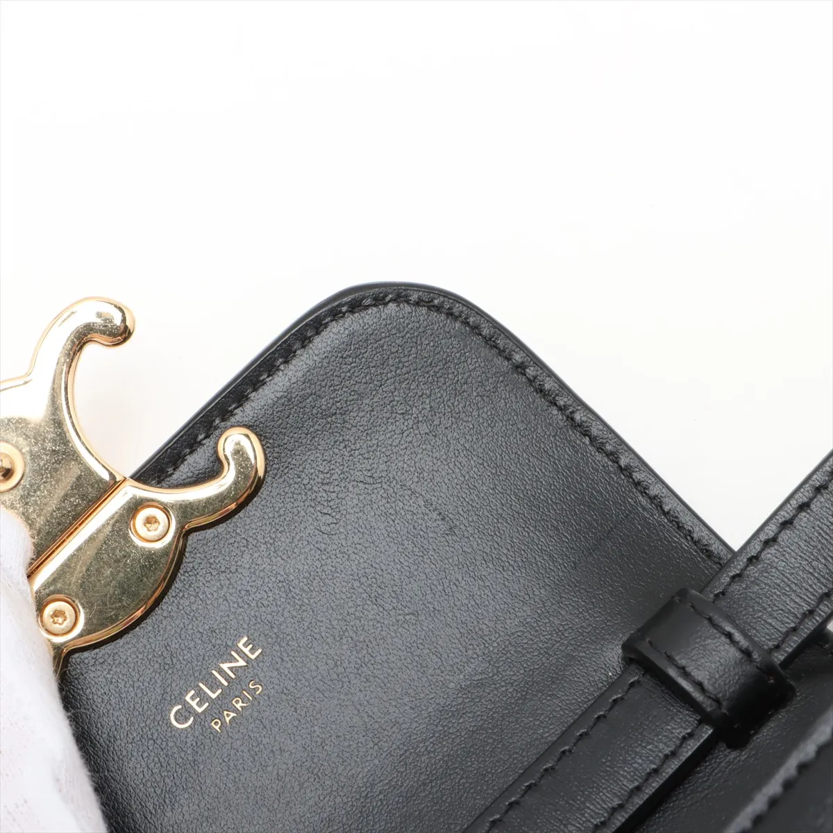 Triomphe Mini Claude Leather Shoulder Bag Black — view 9