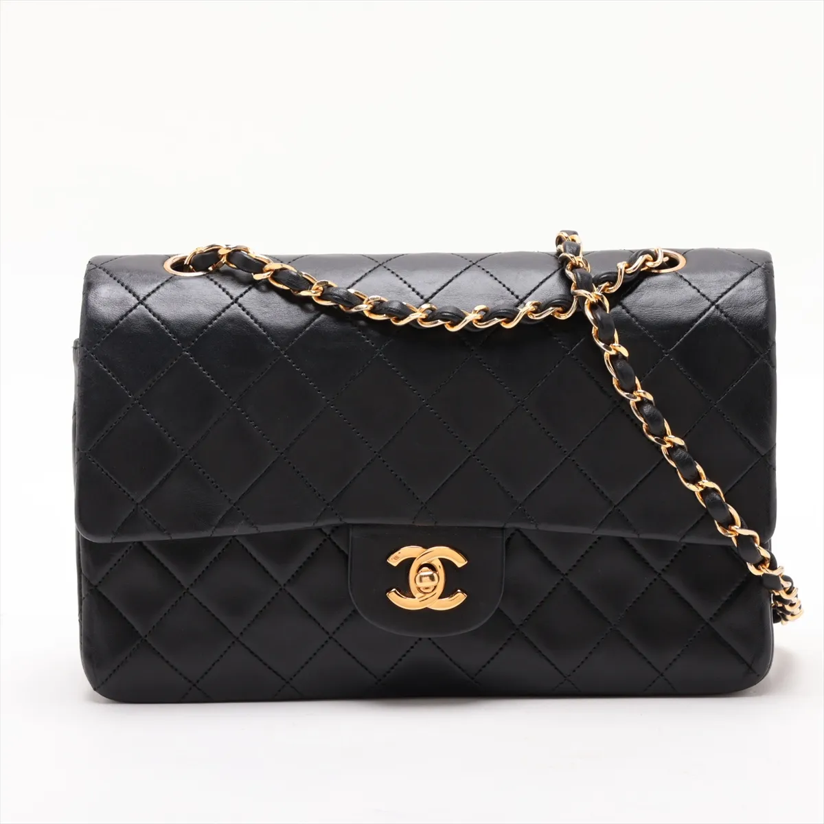 Matelassé 25 Lambskin Double Flap Double Chain Bag, Black with Gold Hardware, 0742063, Serial Number 0-series, A01112