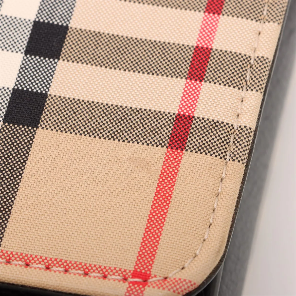Nova Check Canvas x Leather Shoulder Bag, Beige x Black — view 13