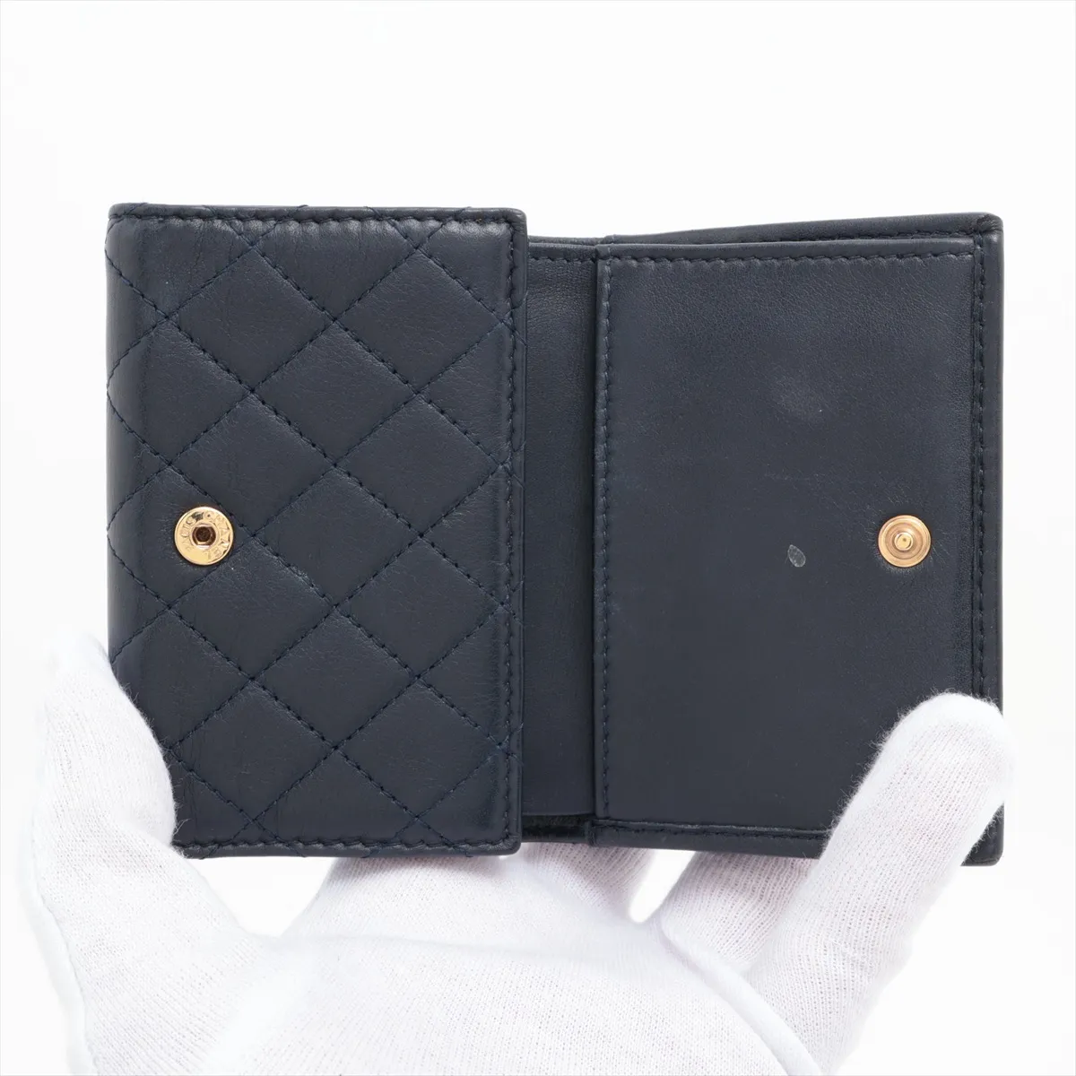 Boy Chanel Lambskin Compact Wallet, Navy, Gold Hardware, 26703461 — view 4