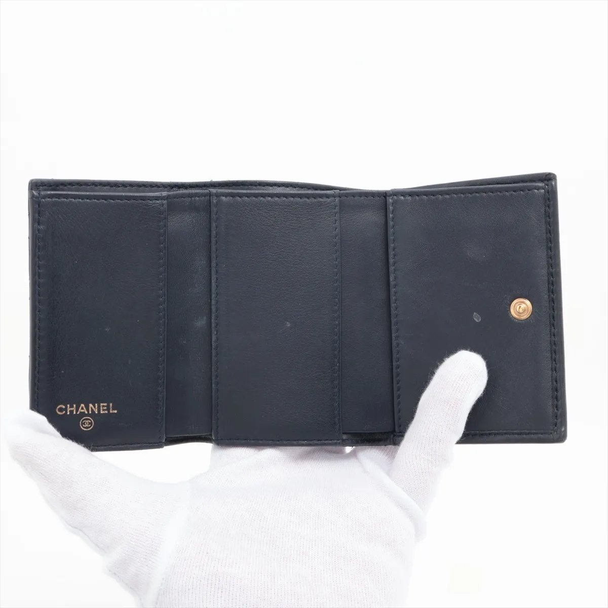 Boy Chanel Lambskin Compact Wallet, Navy, Gold Hardware, 26703461 — view 5