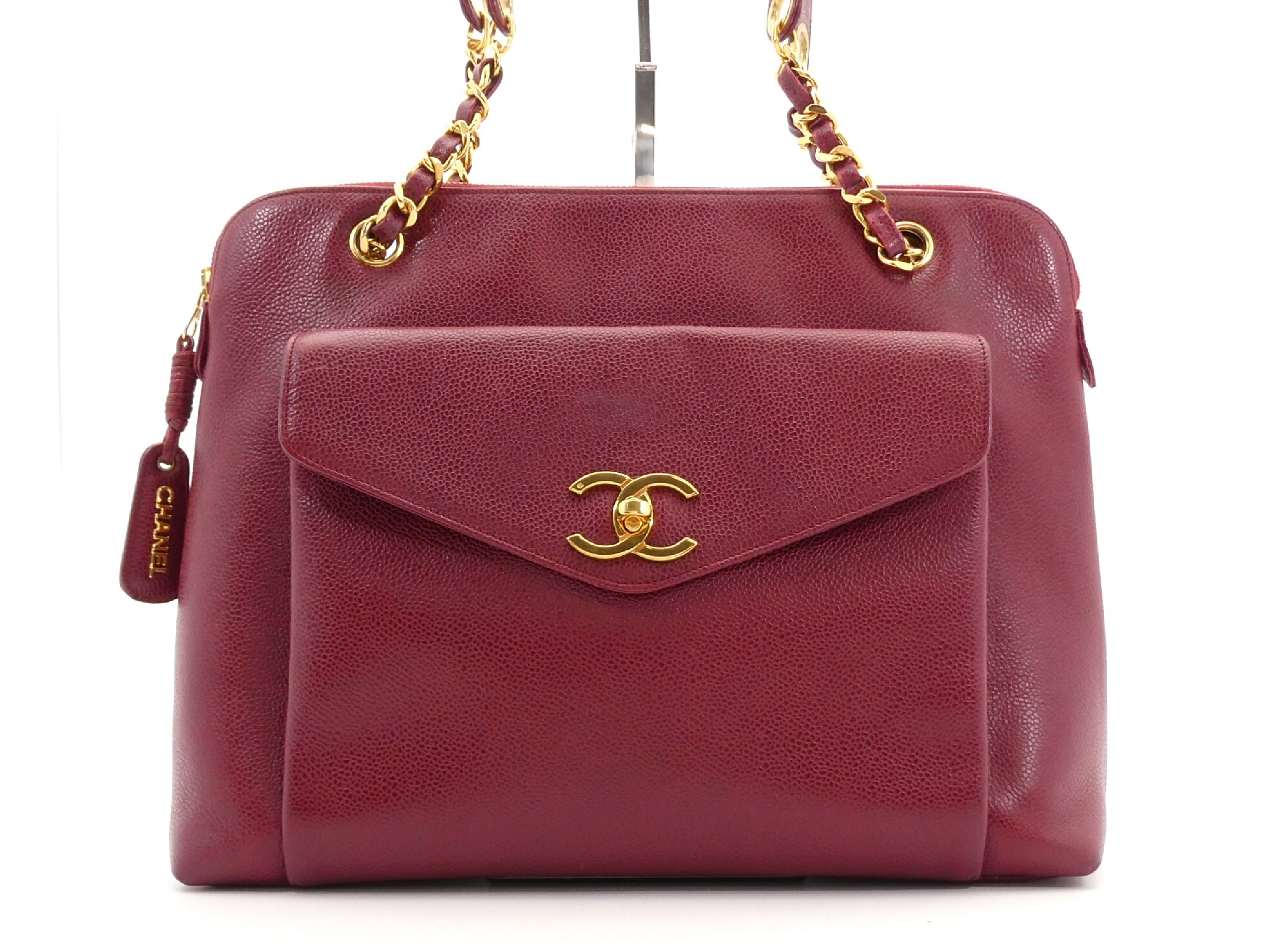 Caviar Skin Coco Mark Turnlock Chain Shoulder Bag