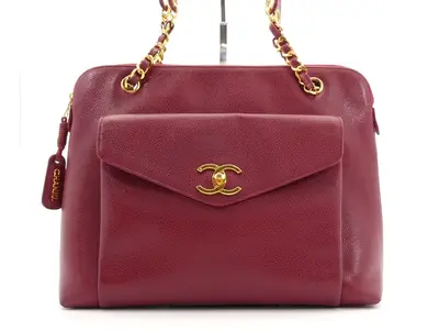 Caviar Skin Coco Mark Turnlock Chain Shoulder Bag
