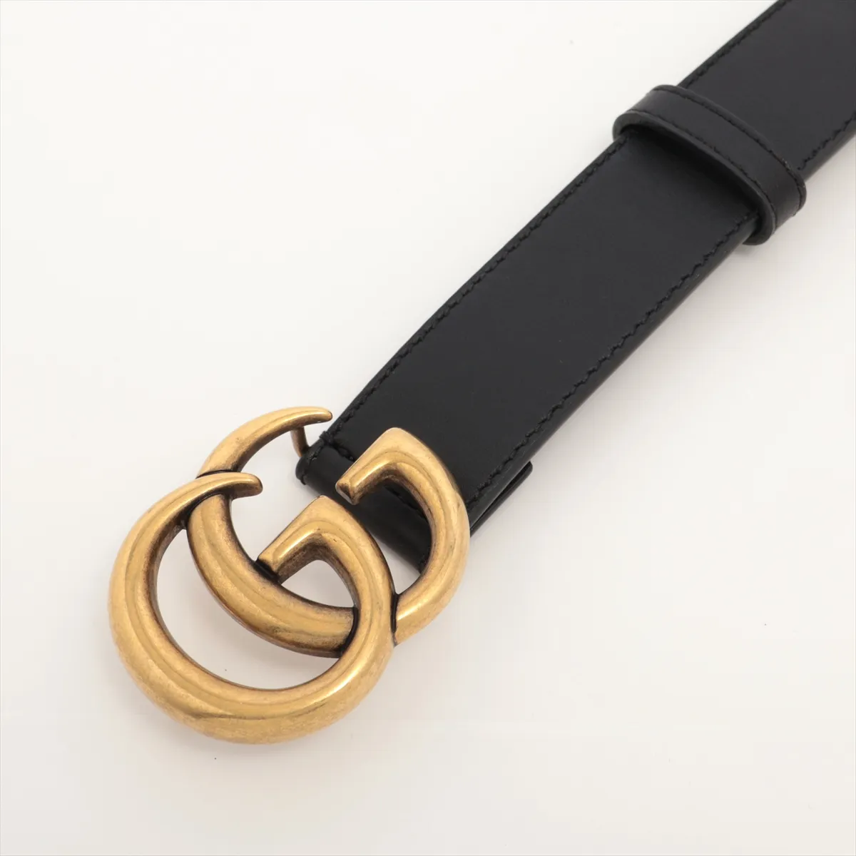414516 GG Marmont Belt, size 75, GP x Leather, Black x Gold. Shows signs of wear, including — view 2