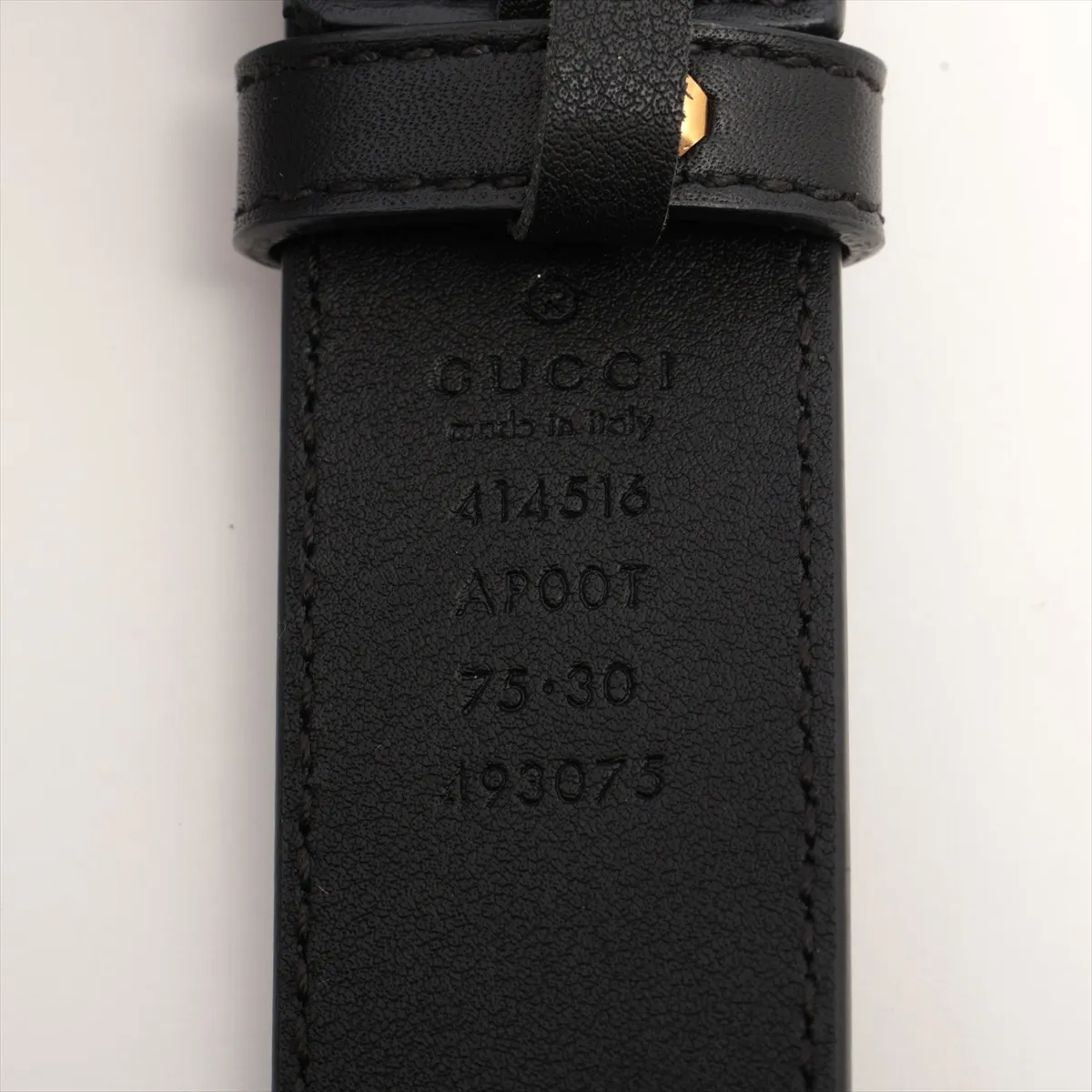 414516 GG Marmont Belt, size 75, GP x Leather, Black x Gold. Shows signs of wear, including — view 5