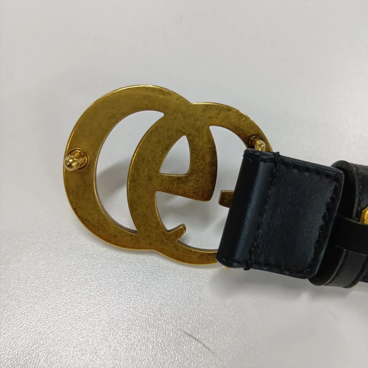 414516 GG Marmont Belt, size 75, GP x Leather, Black x Gold. Shows signs of wear, including — view 6