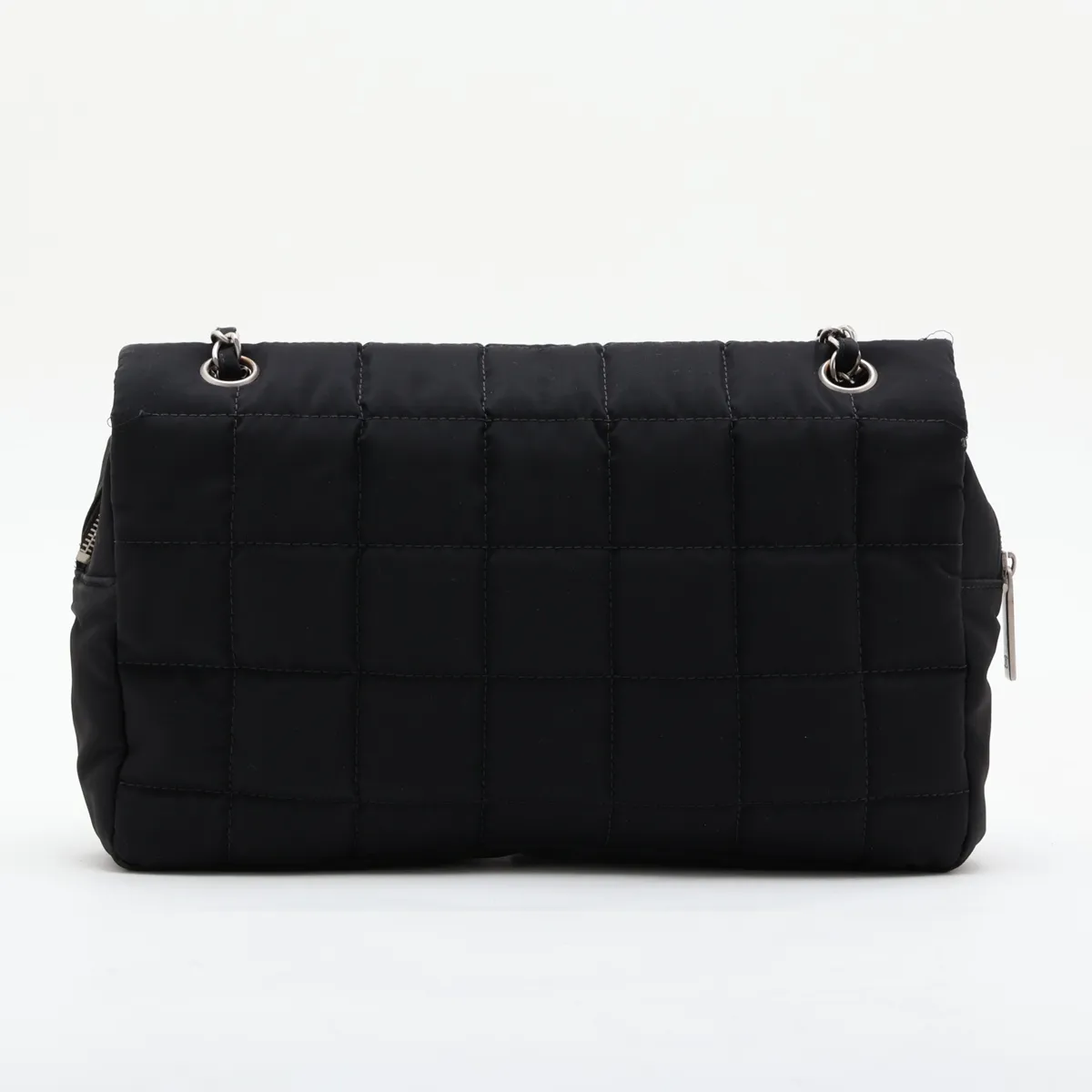 Chocolate Bar Nylon x Leather Single Flap Double Chain Bag, Black with Silver Hardware, Item No. 7818559 (Serial No. 7) — view 2
