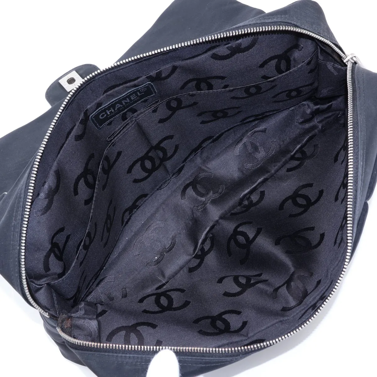 Chocolate Bar Nylon x Leather Single Flap Double Chain Bag, Black with Silver Hardware, Item No. 7818559 (Serial No. 7) — view 7