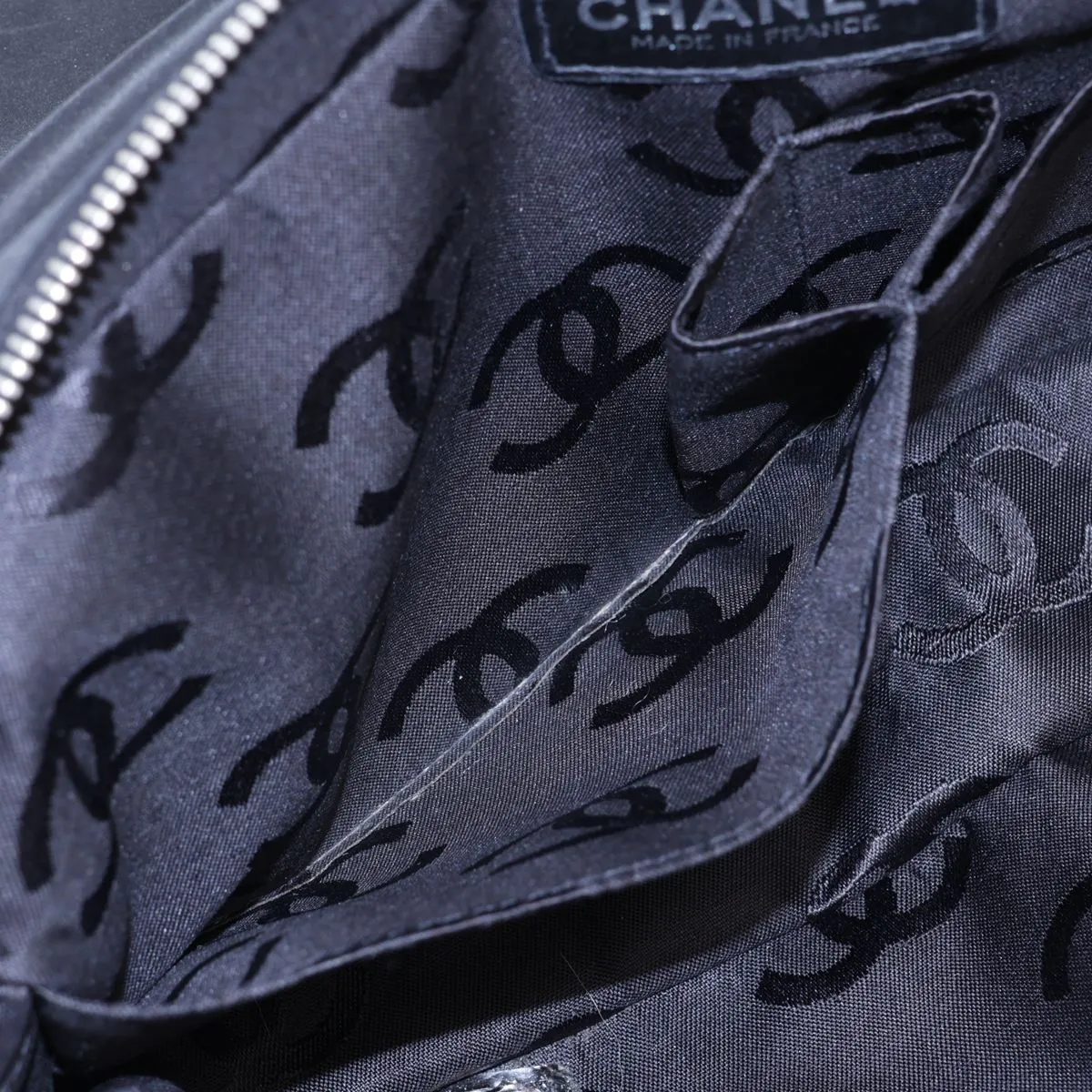Chocolate Bar Nylon x Leather Single Flap Double Chain Bag, Black with Silver Hardware, Item No. 7818559 (Serial No. 7) — view 8
