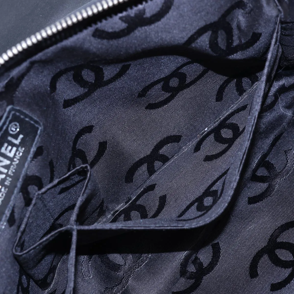 Chocolate Bar Nylon x Leather Single Flap Double Chain Bag, Black with Silver Hardware, Item No. 7818559 (Serial No. 7) — view 9
