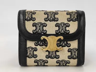 Triomphe Tri-fold Wallet, Jacquard, Beige x Black