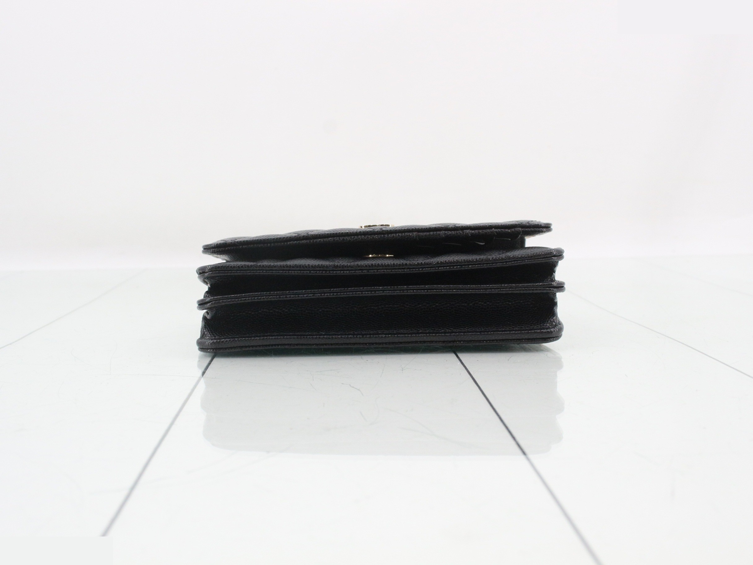 Caviar leather chain wallet, matelassé, black shoulder bag — view 3