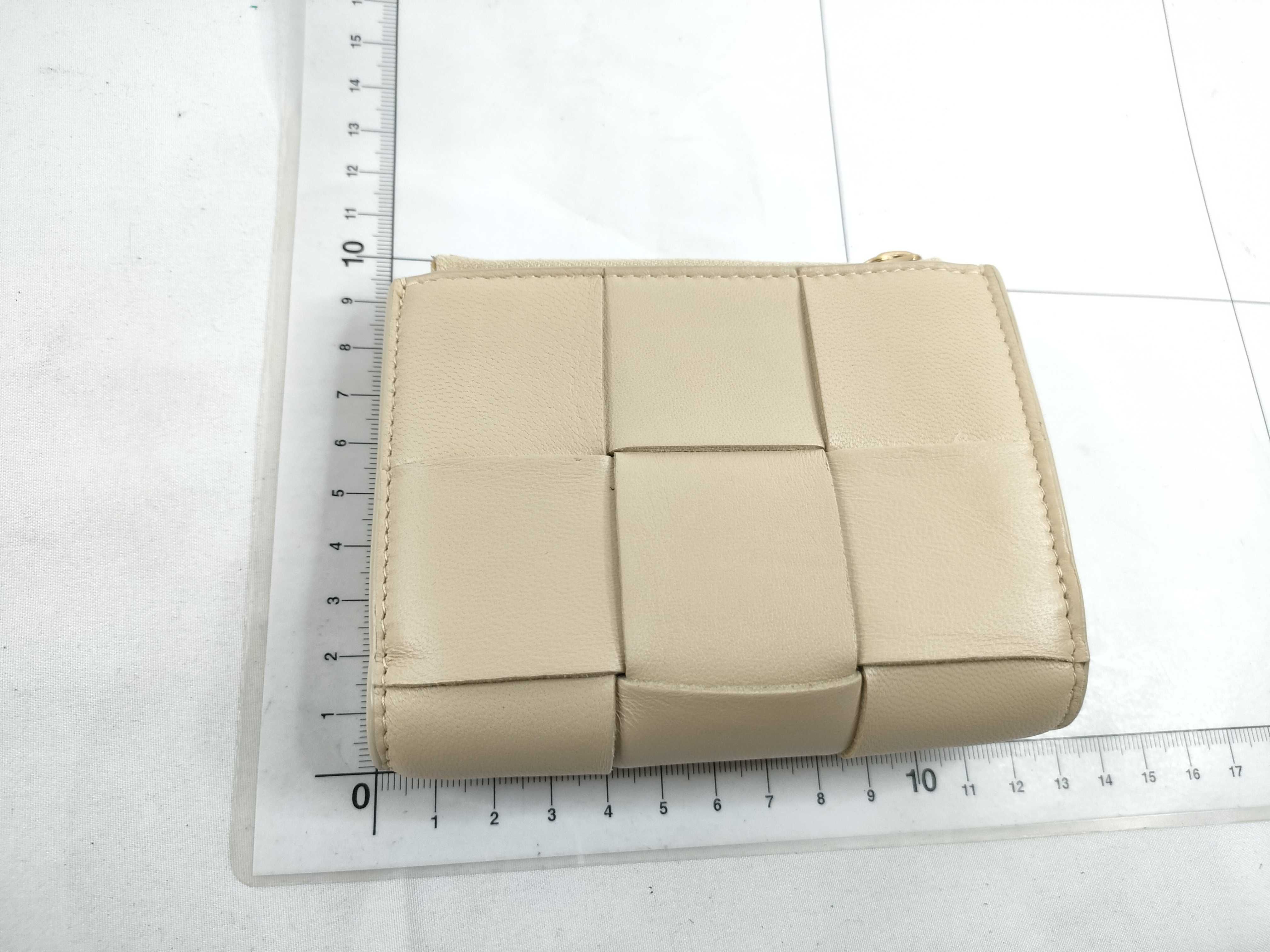 Cassette Leather Compact Wallet, Beige — view 2