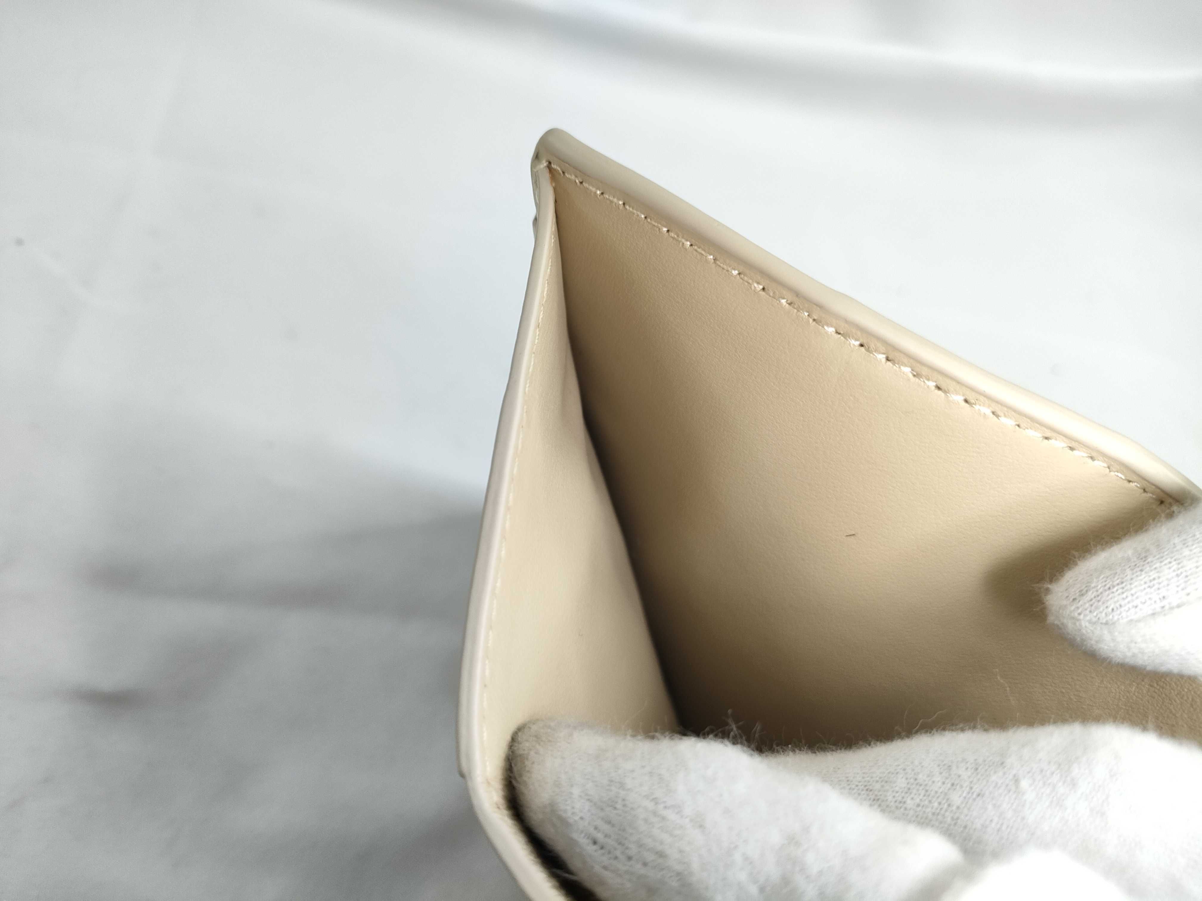 Cassette Leather Compact Wallet, Beige — view 11