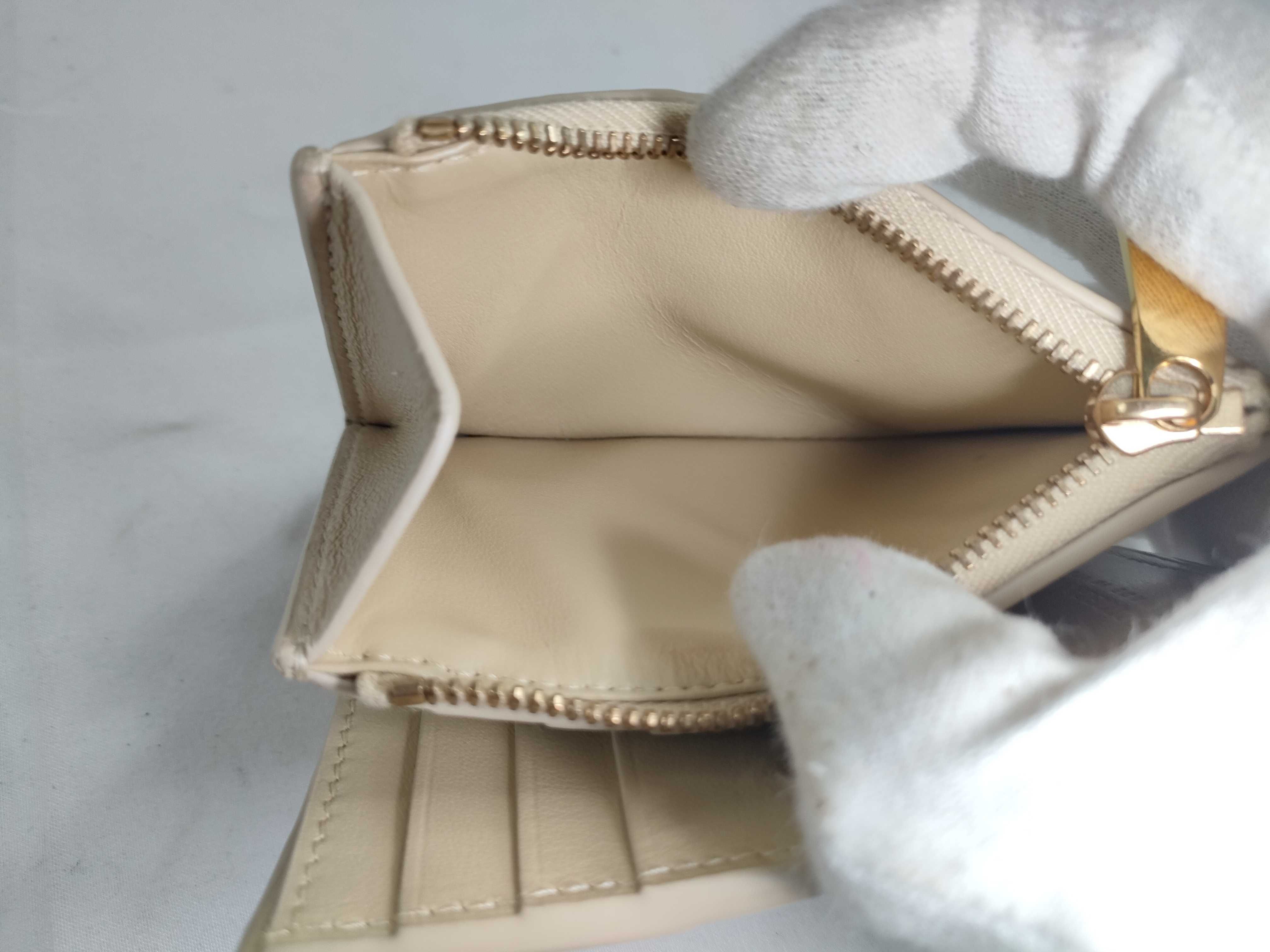 Cassette Leather Compact Wallet, Beige — view 12