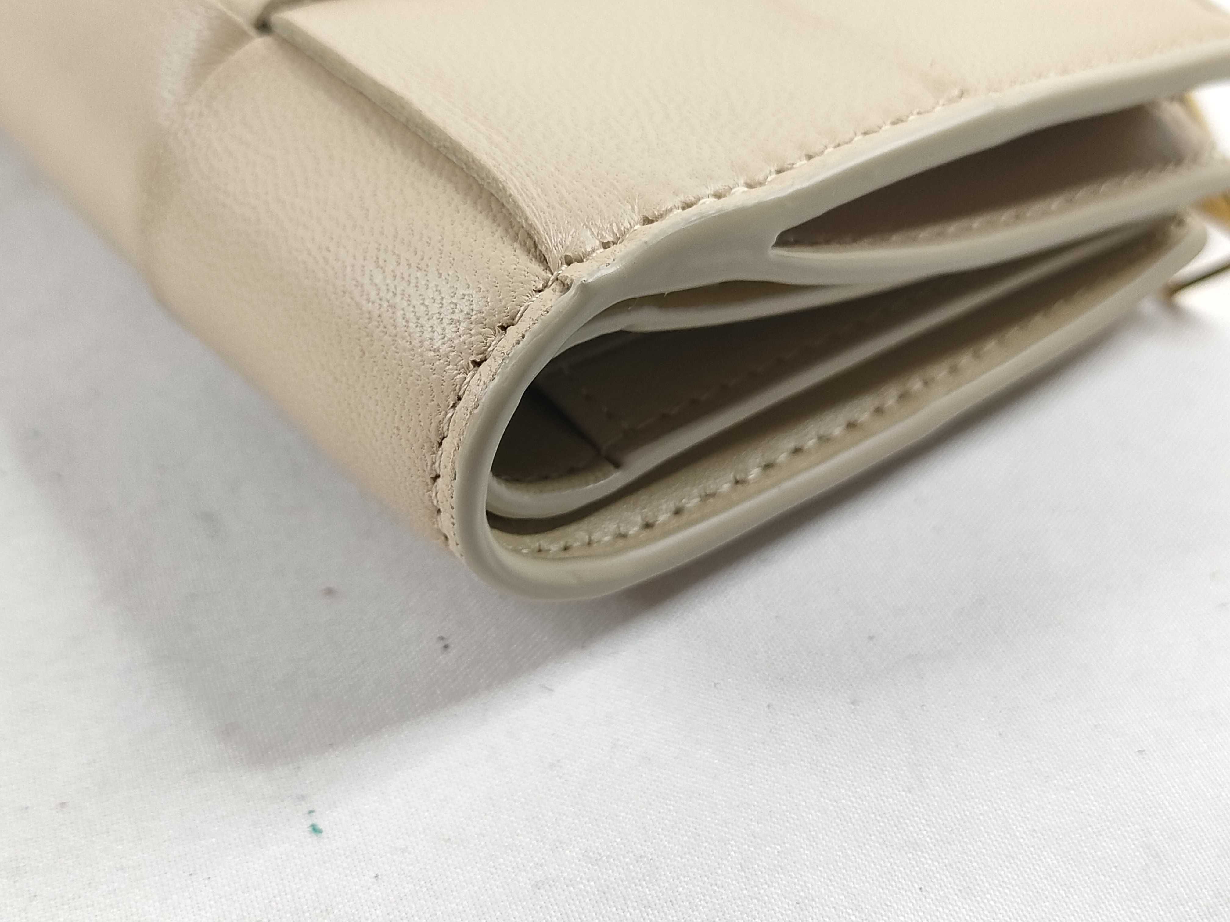 Cassette Leather Compact Wallet, Beige — view 3