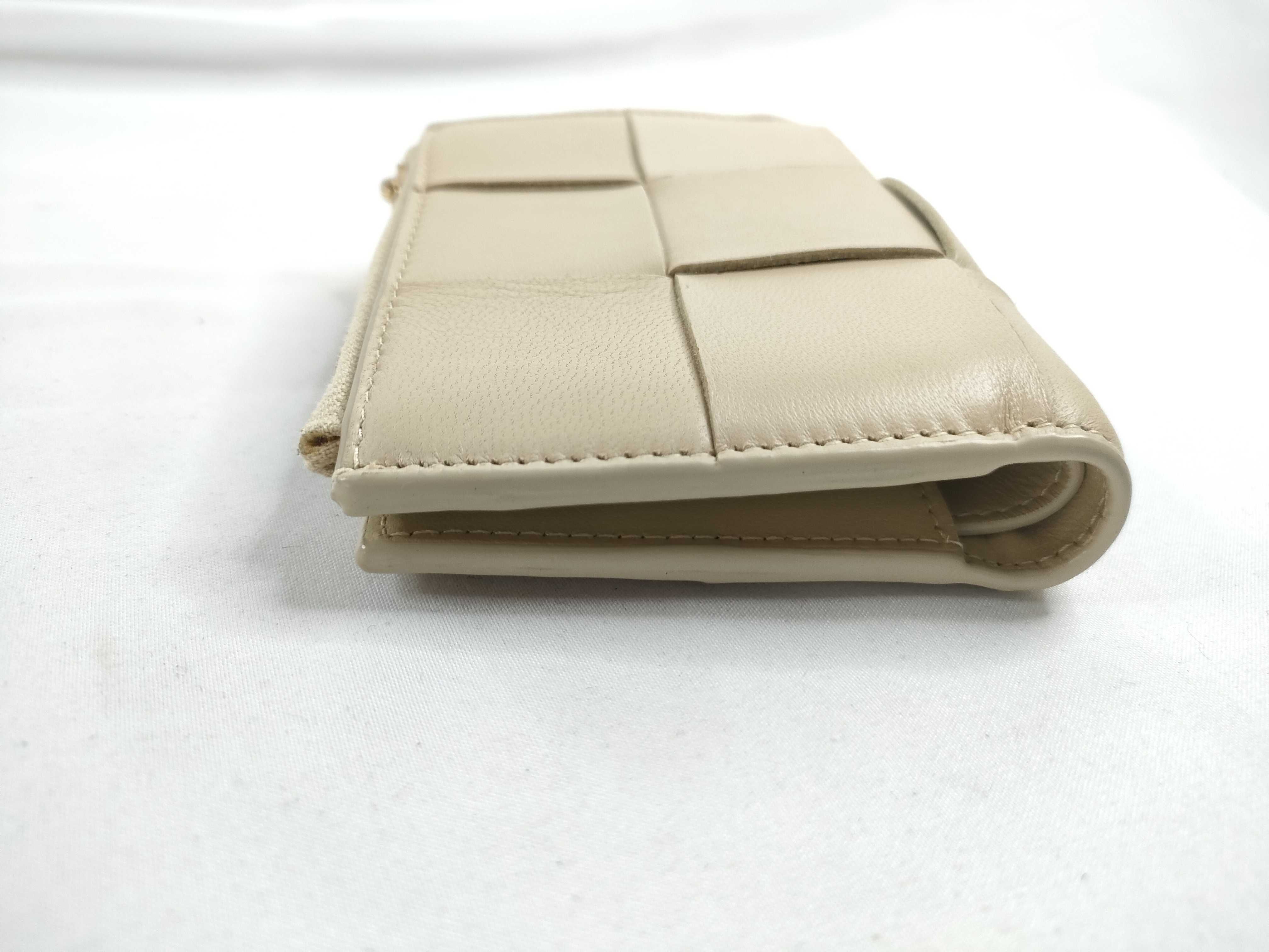 Cassette Leather Compact Wallet, Beige — view 5