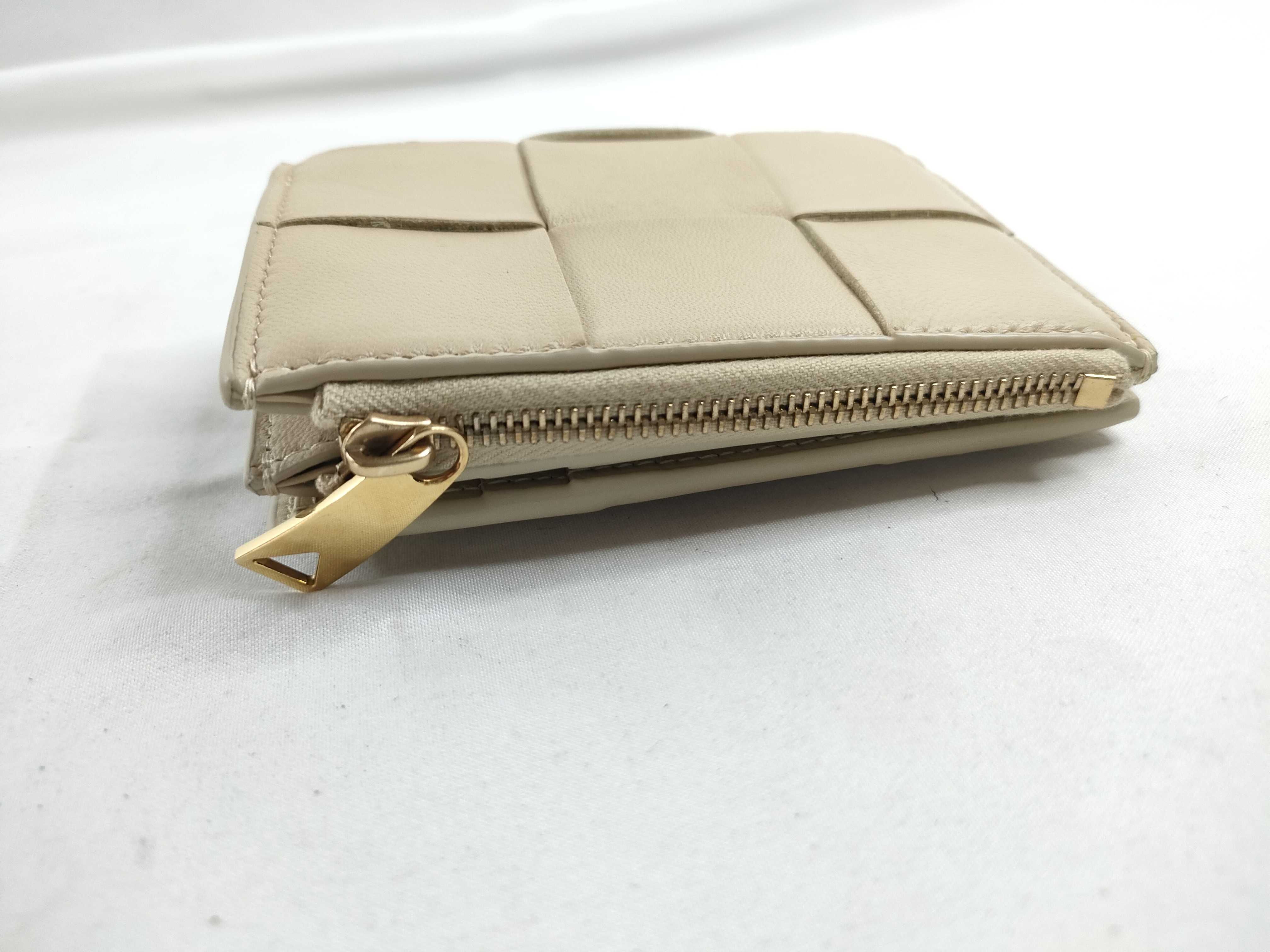 Cassette Leather Compact Wallet, Beige — view 6