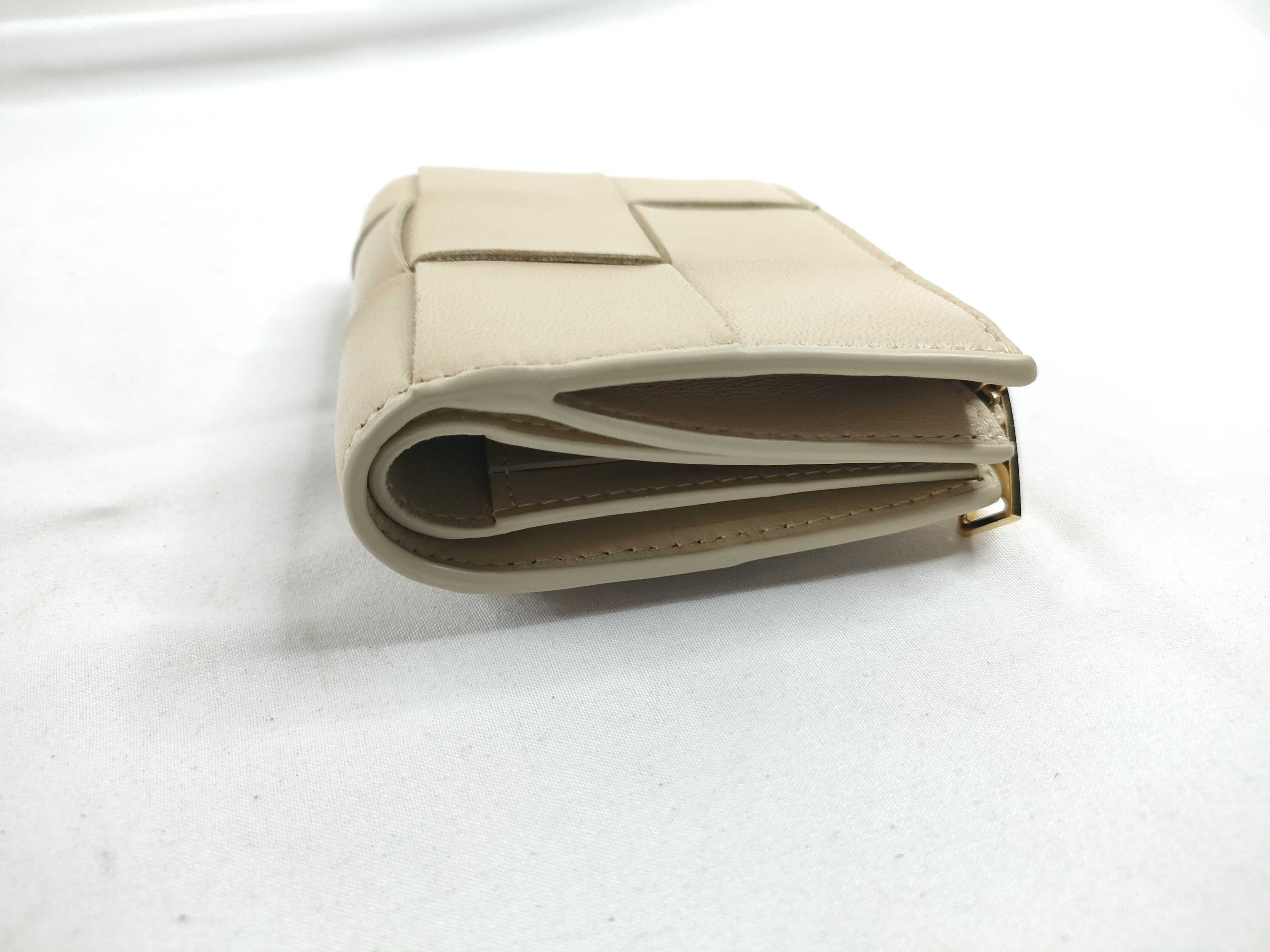 Cassette Leather Compact Wallet, Beige — view 7