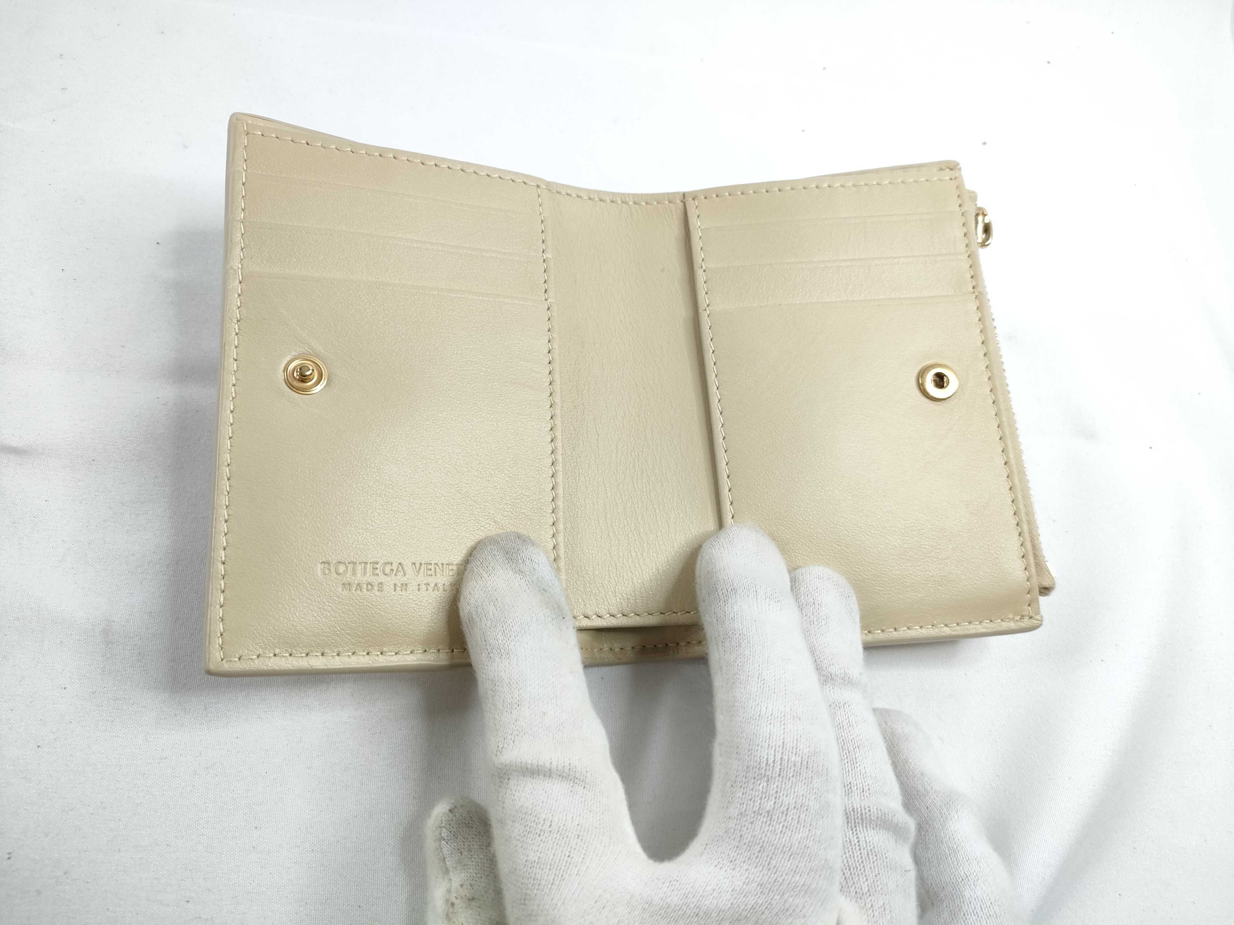 Cassette Leather Compact Wallet, Beige — view 8
