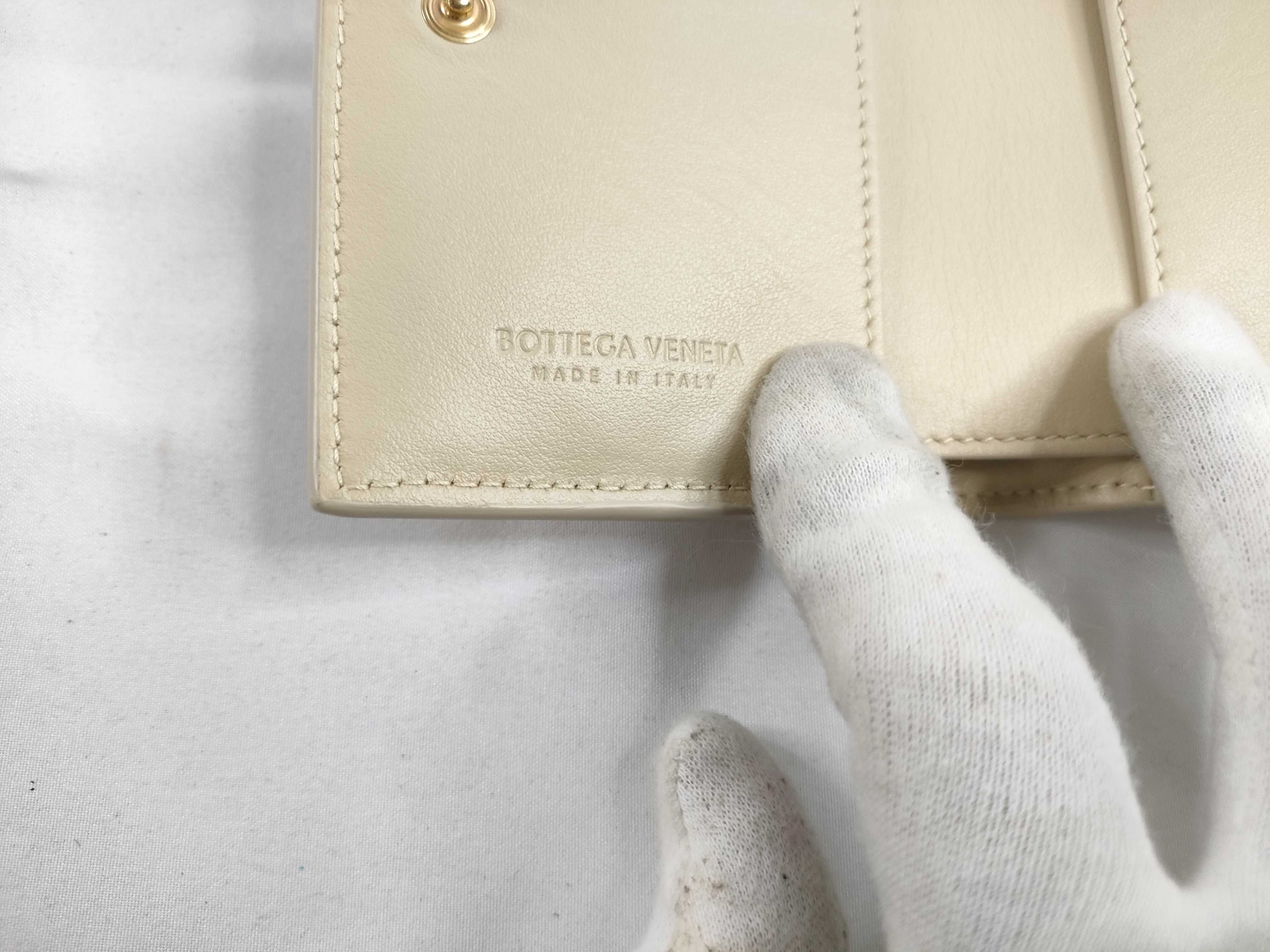 Cassette Leather Compact Wallet, Beige — view 9