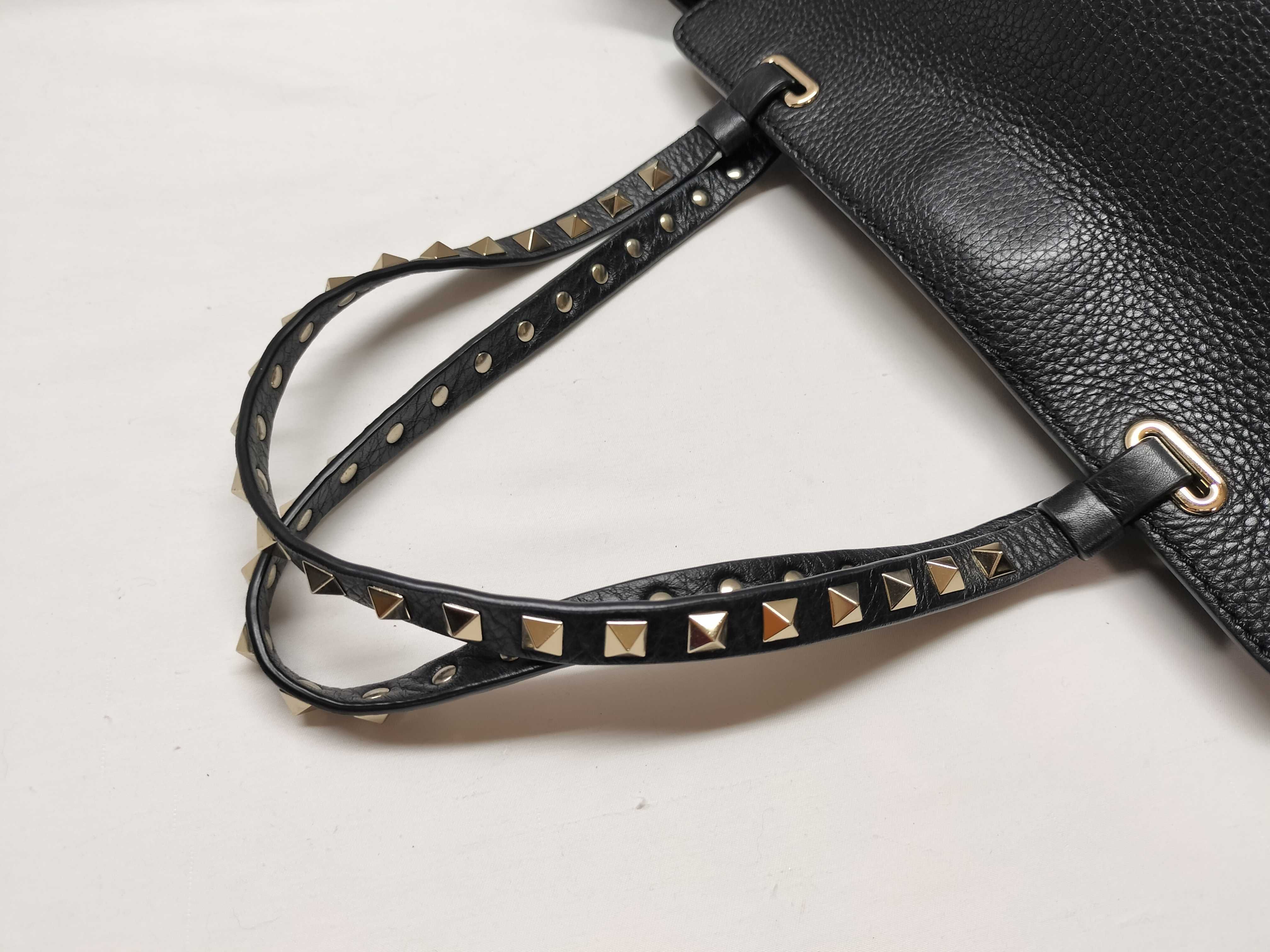 Rockstud Leather 2-Way Handbag, Black — view 6
