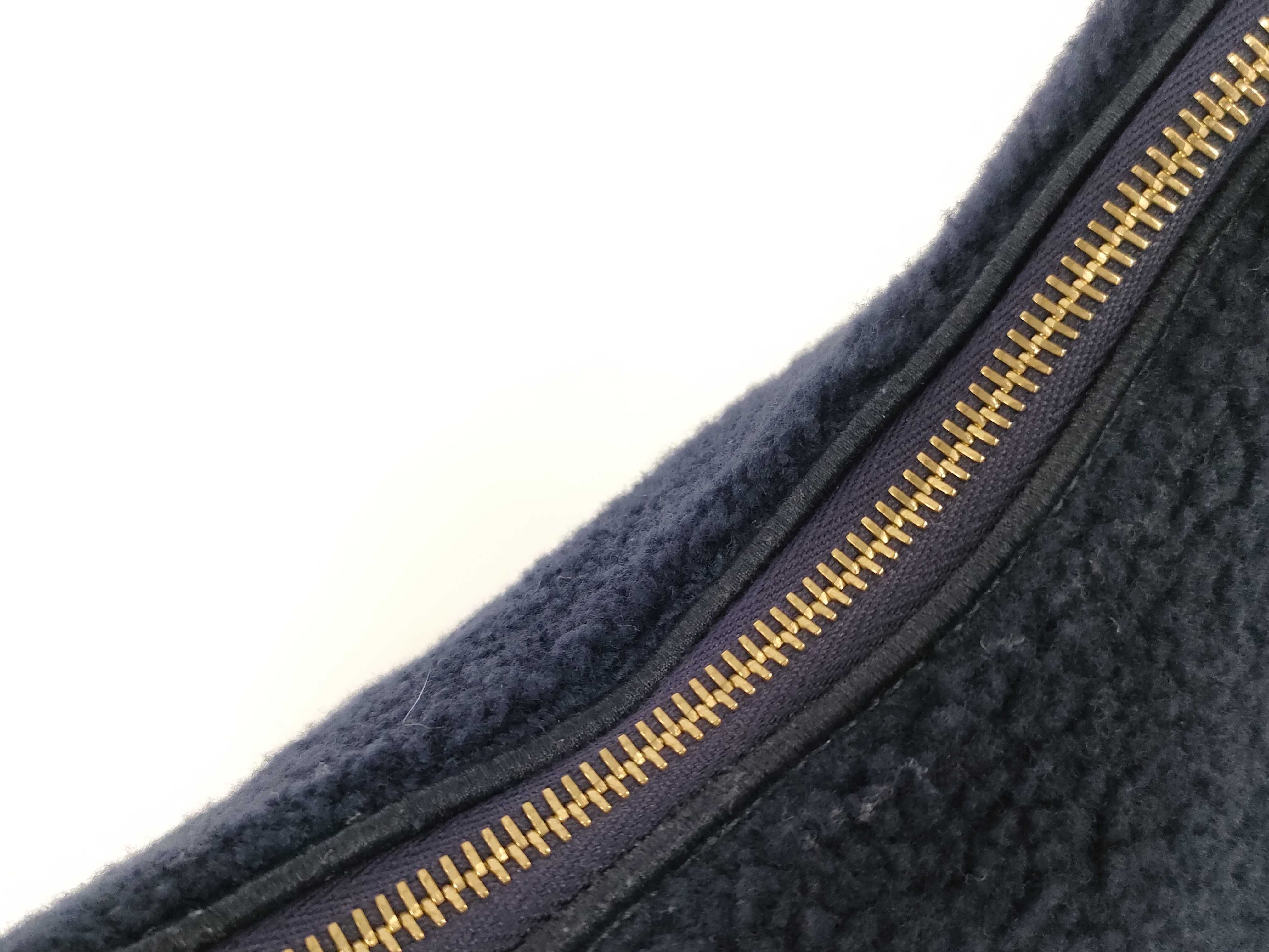 Shearling Hobo Bag with Metal Logo, Navy, One-Shoulder Bag, Shoulder Bag, Handbag — view 8