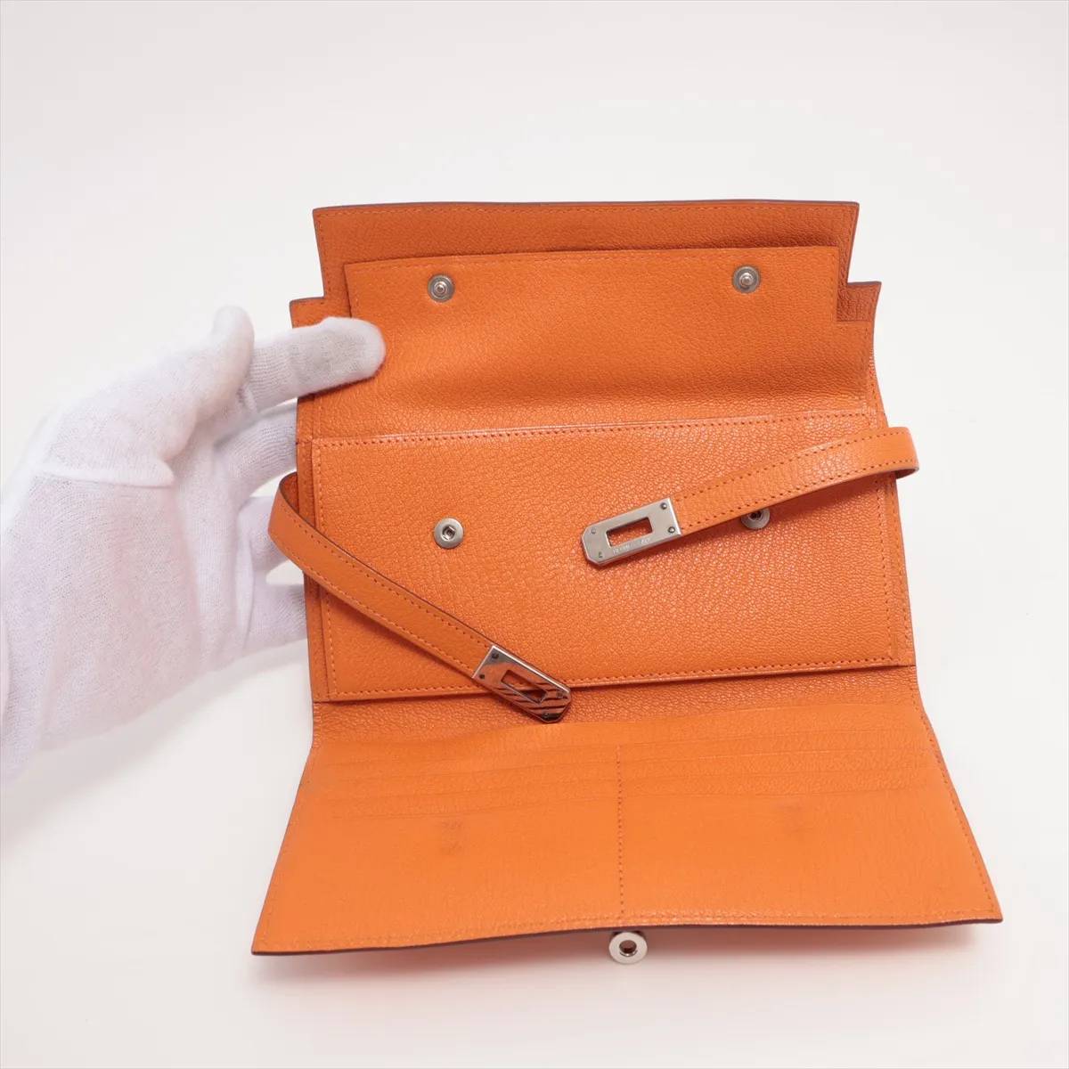 Kelly Wallet Chevre Misor Long Wallet Orange Silver Hardware L:2008 — view 5