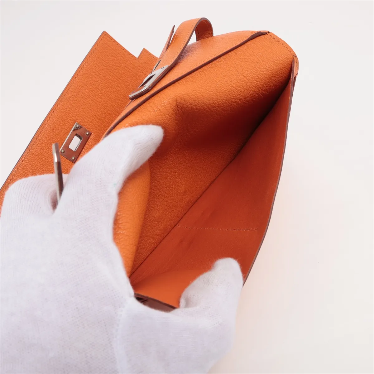 Kelly Wallet Chevre Misor Long Wallet Orange Silver Hardware L:2008 — view 6