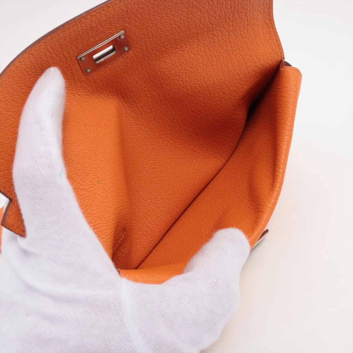 Kelly Wallet Chevre Misor Long Wallet Orange Silver Hardware L:2008 — view 7