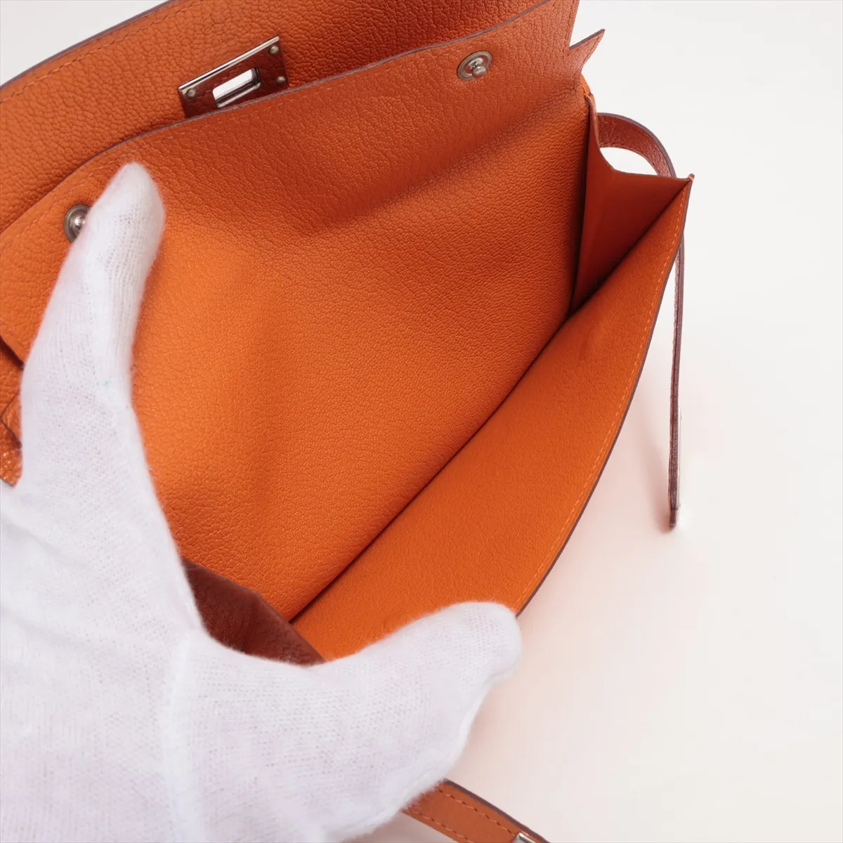 Kelly Wallet Chevre Misor Long Wallet Orange Silver Hardware L:2008 — view 8