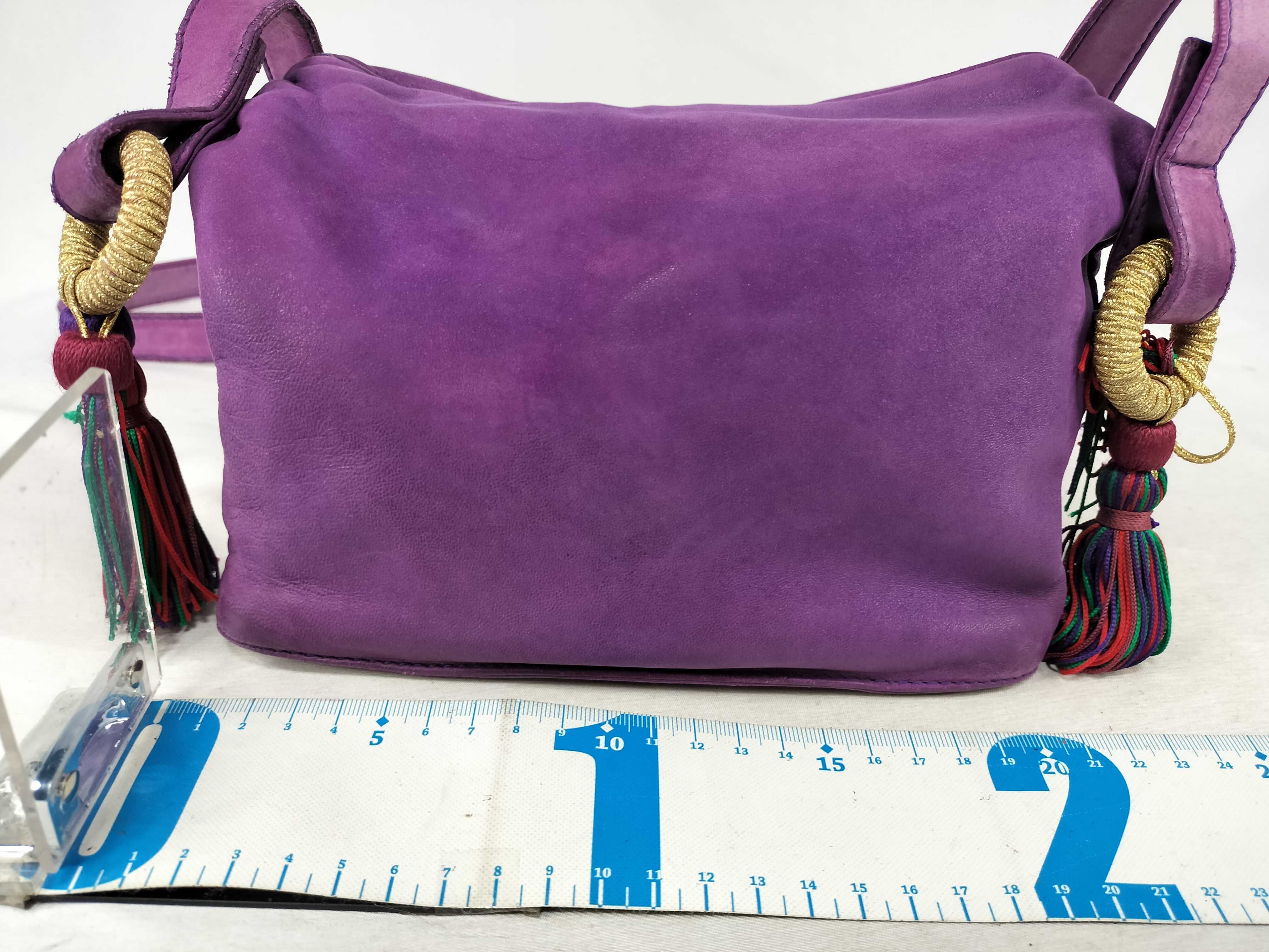 shoulder bag, fringe, Anagram design, nappa leather, purple. — view 2