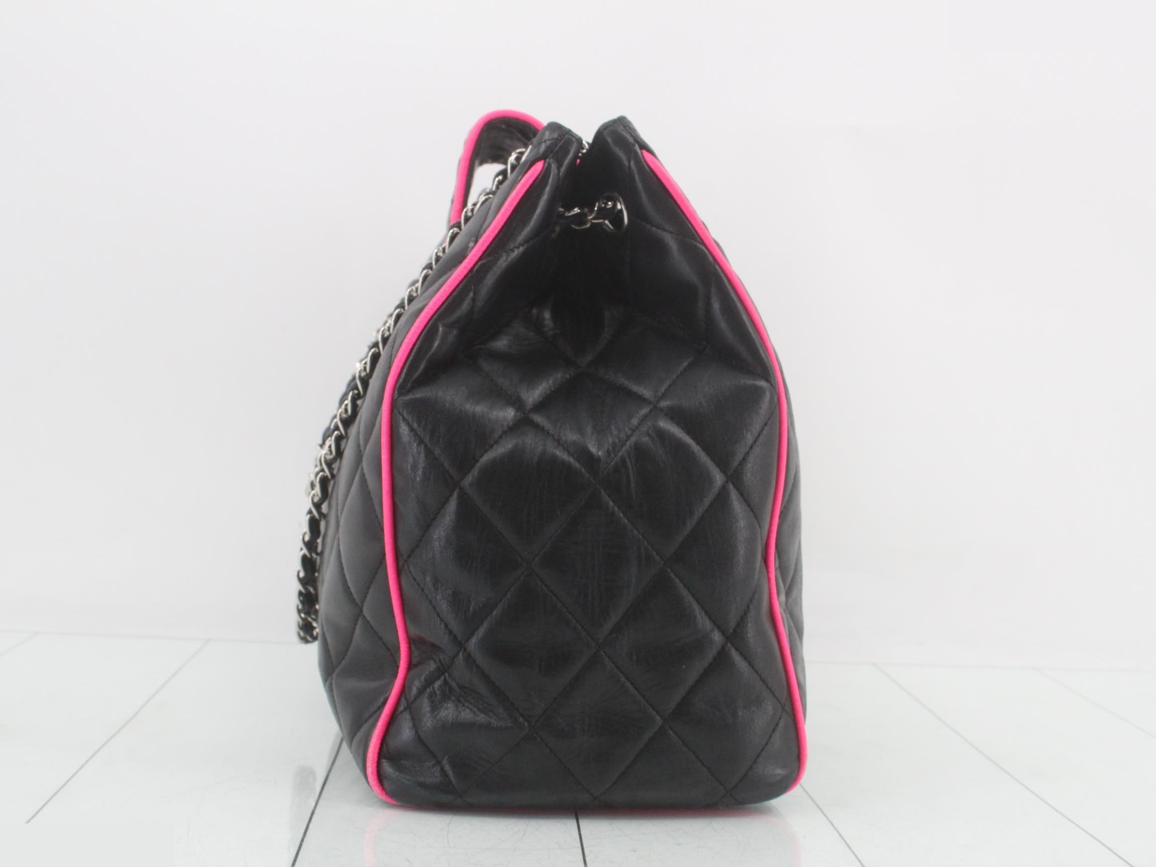 Matelassé Classic Chain Shopping Bag, Lambskin, Black x Pink, Series 12 — view 4