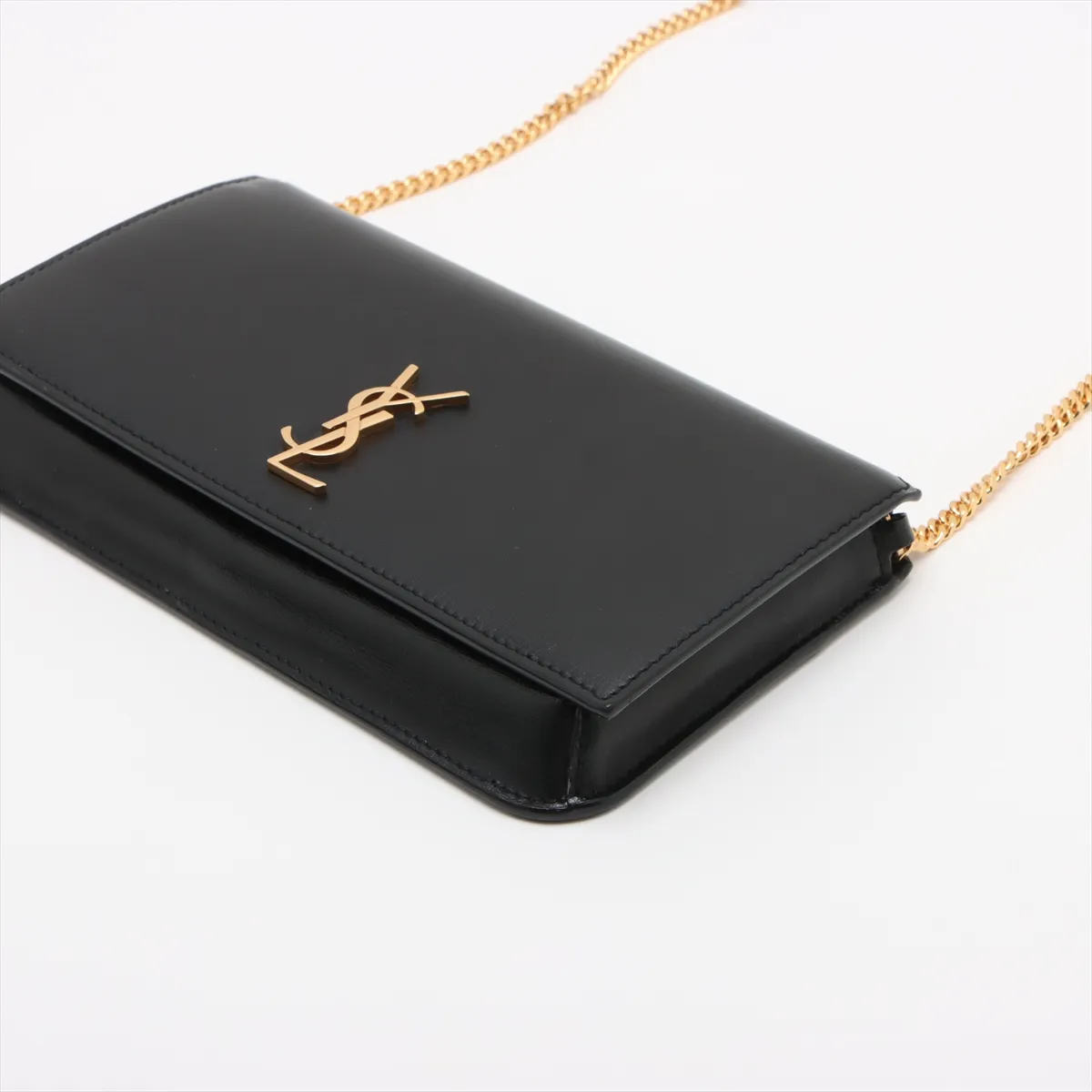 Leather Chain Shoulder Bag Black 635095 — view 3