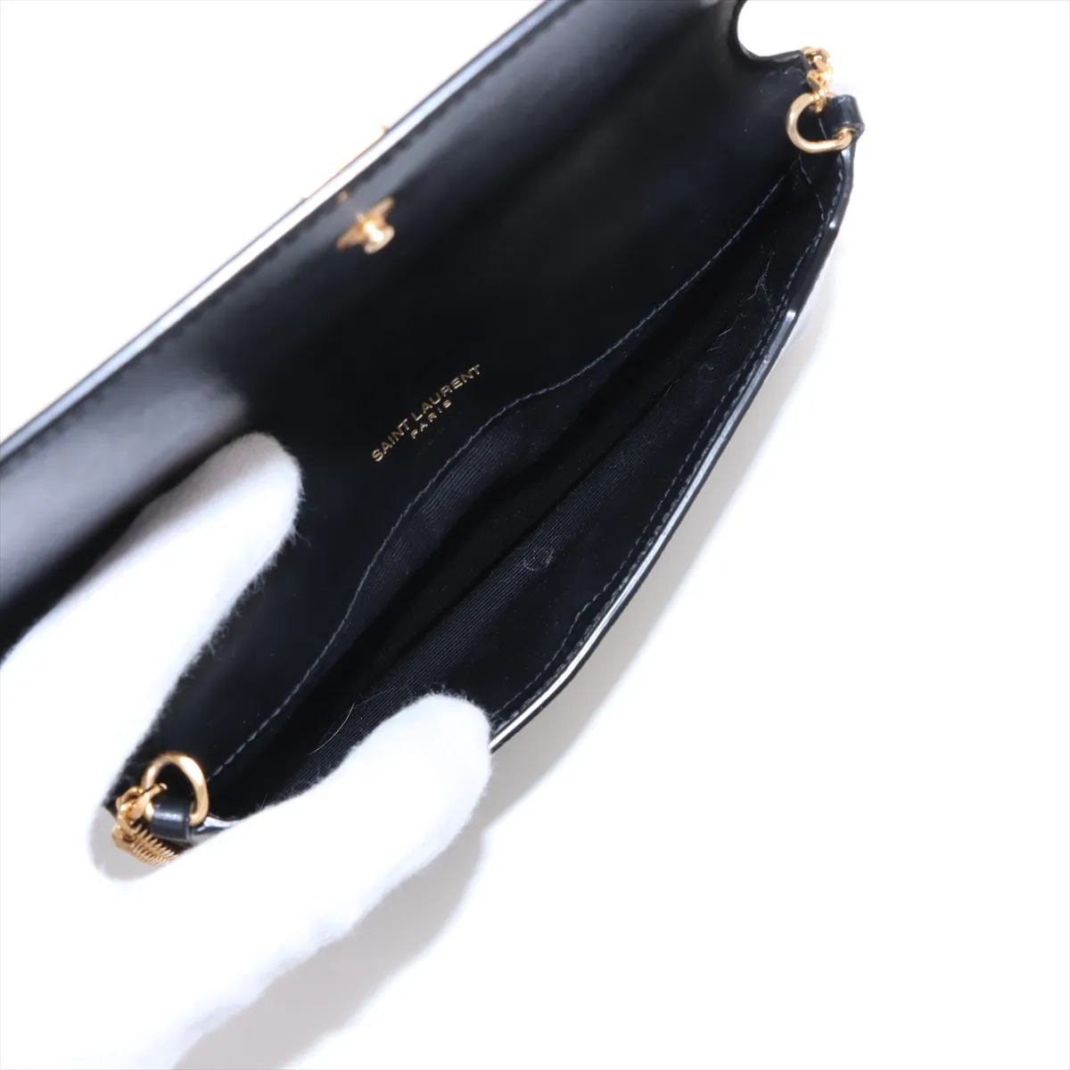 Leather Chain Shoulder Bag Black 635095 — view 6