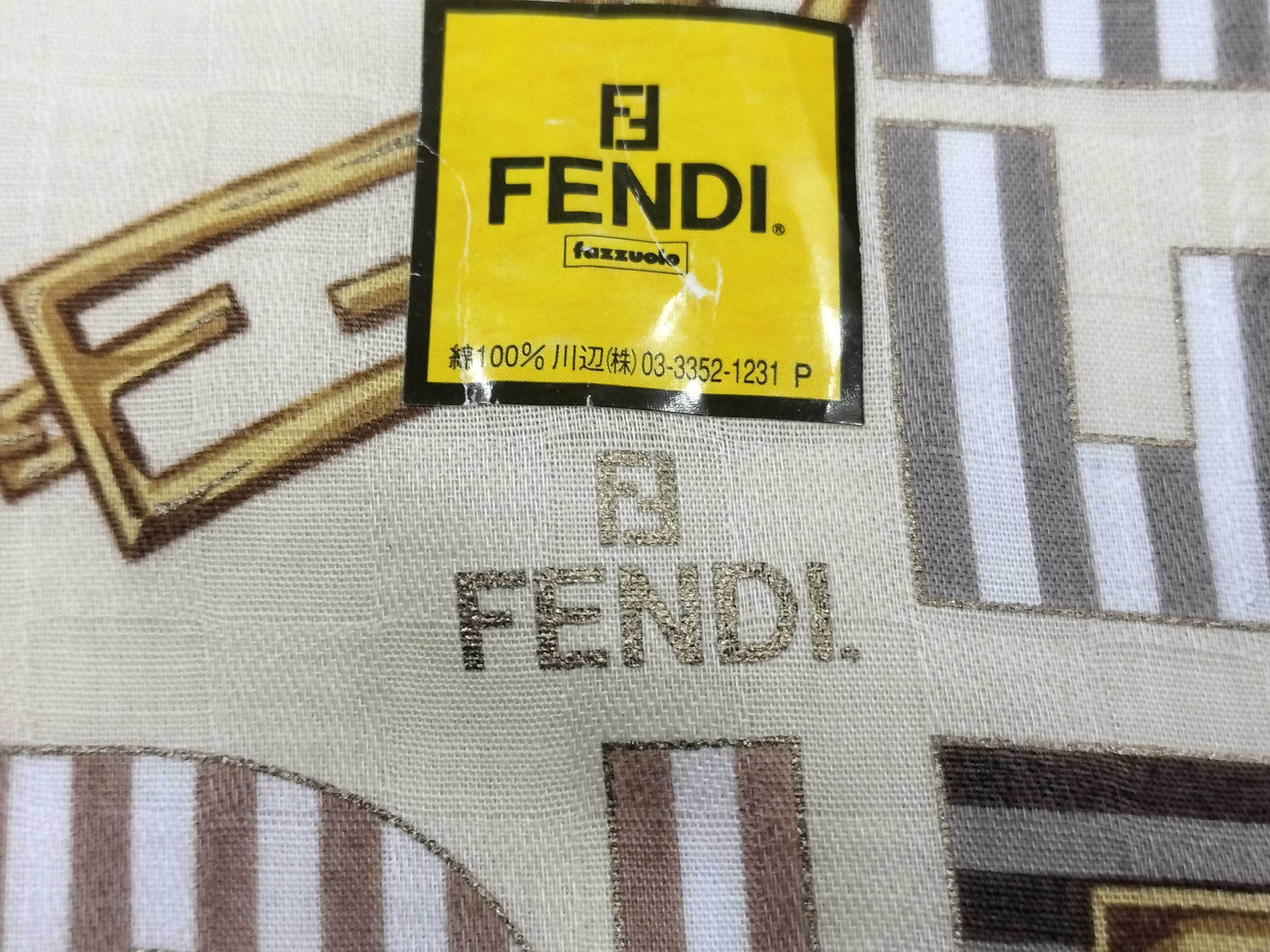 Zucca pattern Fendi handkerchief scarf with sticker, border logo FF chain, Zucca stripe, and other accessories — view 4