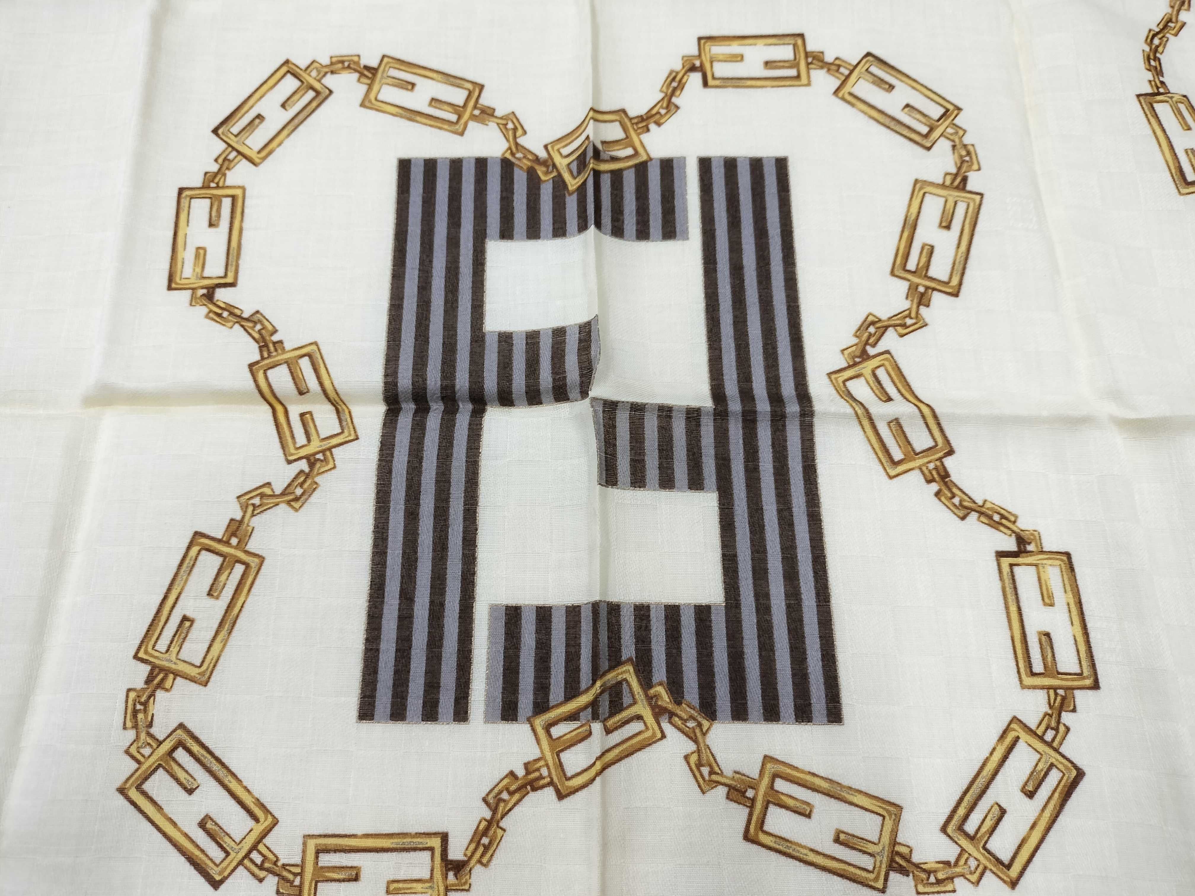 Zucca pattern Fendi handkerchief scarf with sticker, border logo FF chain, Zucca stripe, and other accessories — view 5